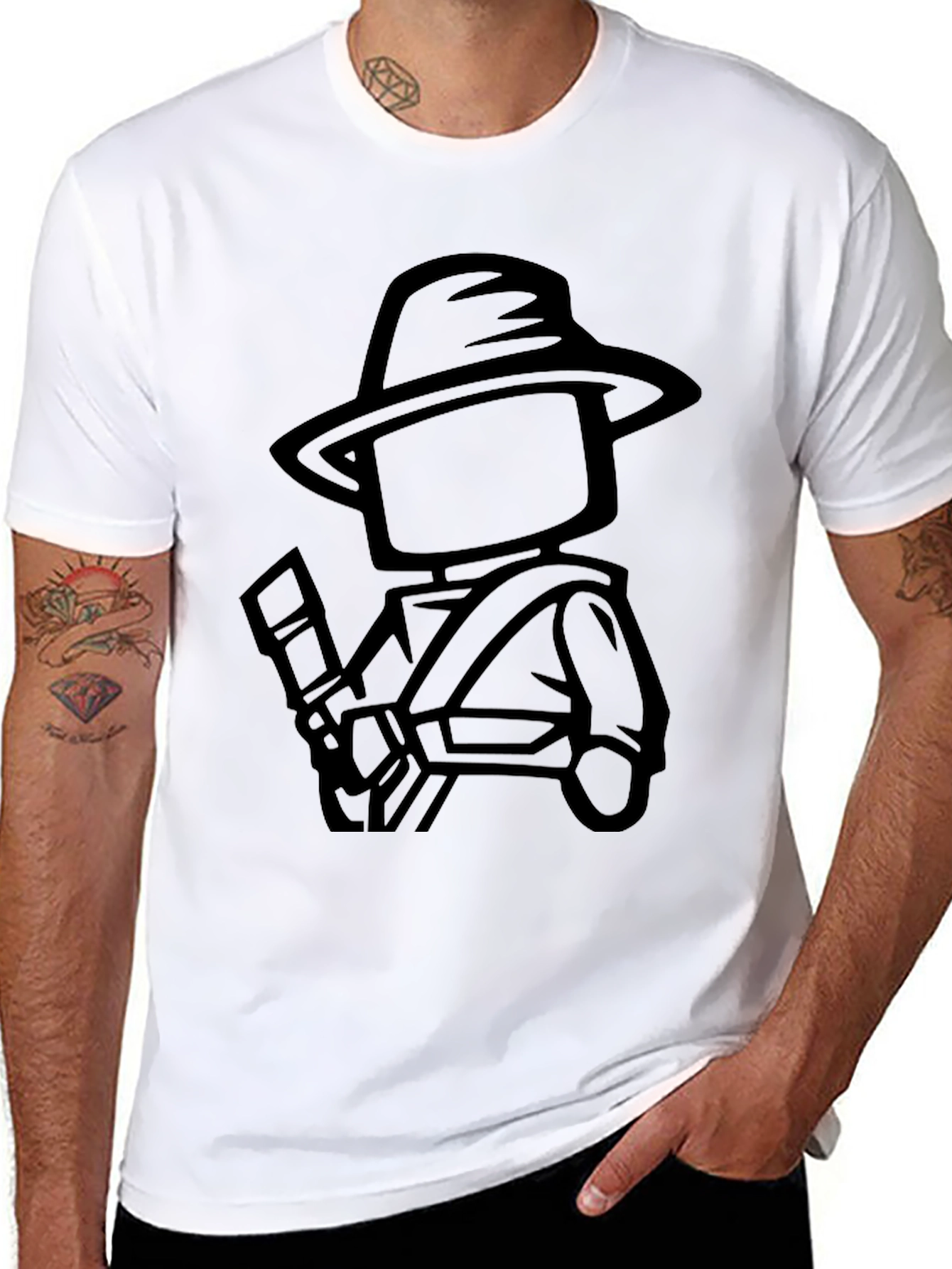 Black Cartoon Cowboy Graphic T-Shirt - Cool Black Tee view 8