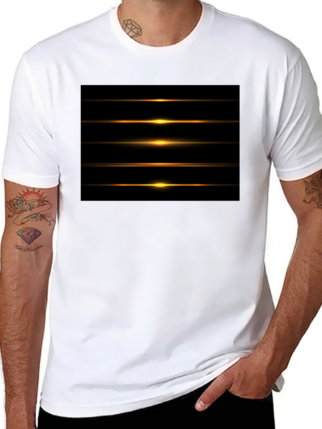 Black Men's Black Graphic Tee - Light Streak Design view 8