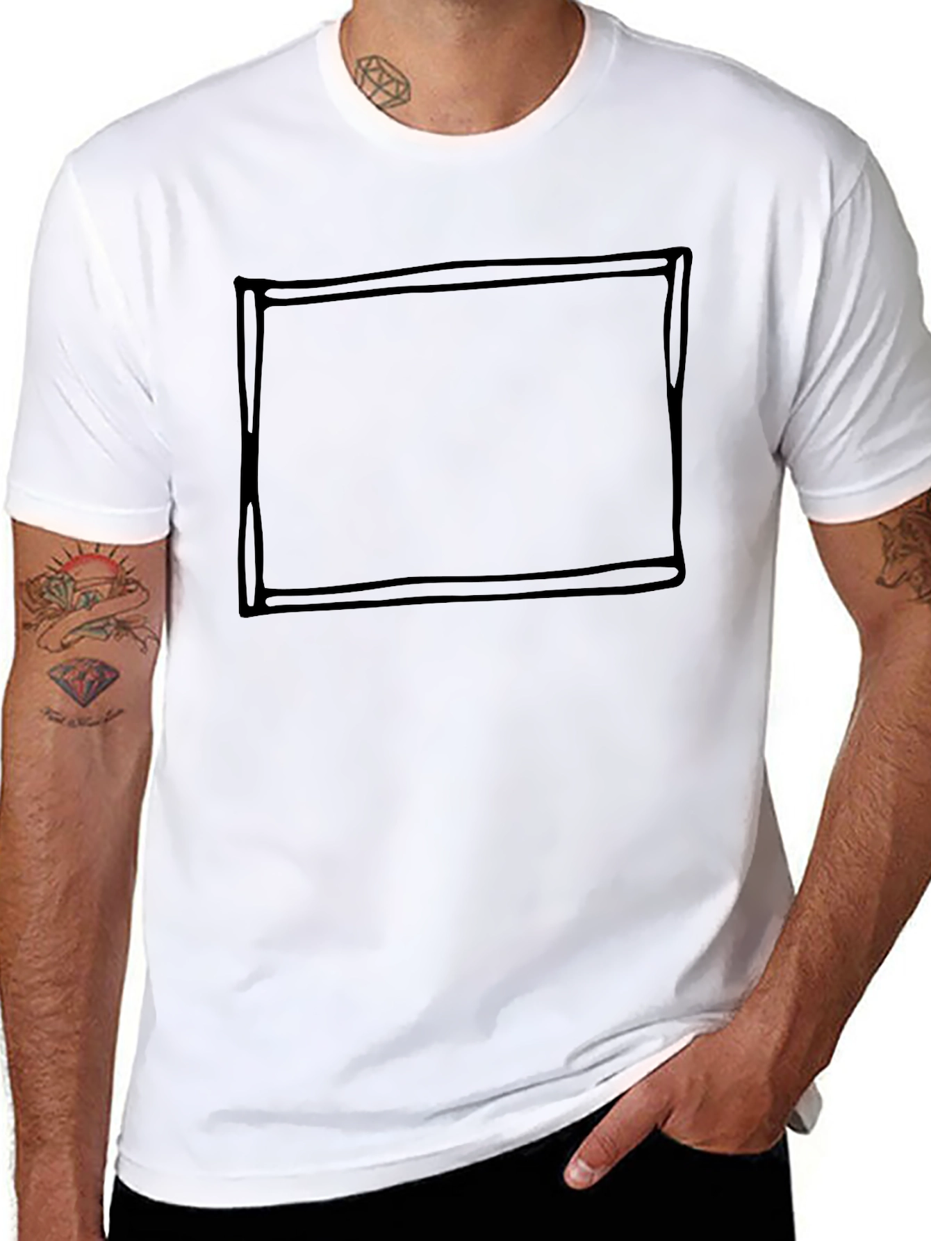Black Men's Black Crew Neck T-Shirt with Graphic Box view 8