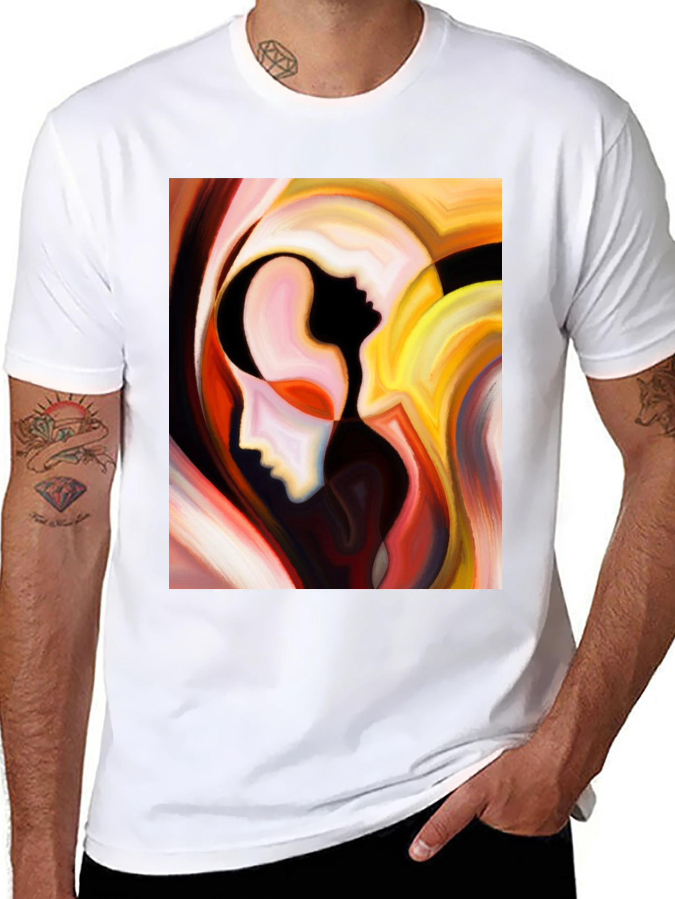 Black Abstract Faces Graphic T-Shirt - Modern Art Tee view 8