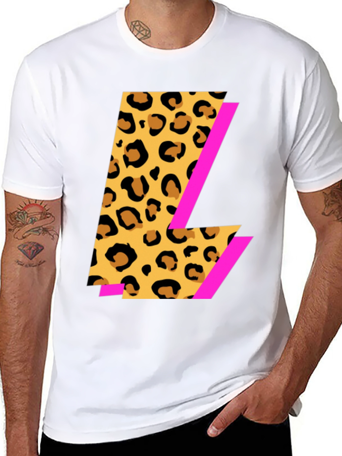 Black Leopard Print L Graphic Black T-Shirt view 8