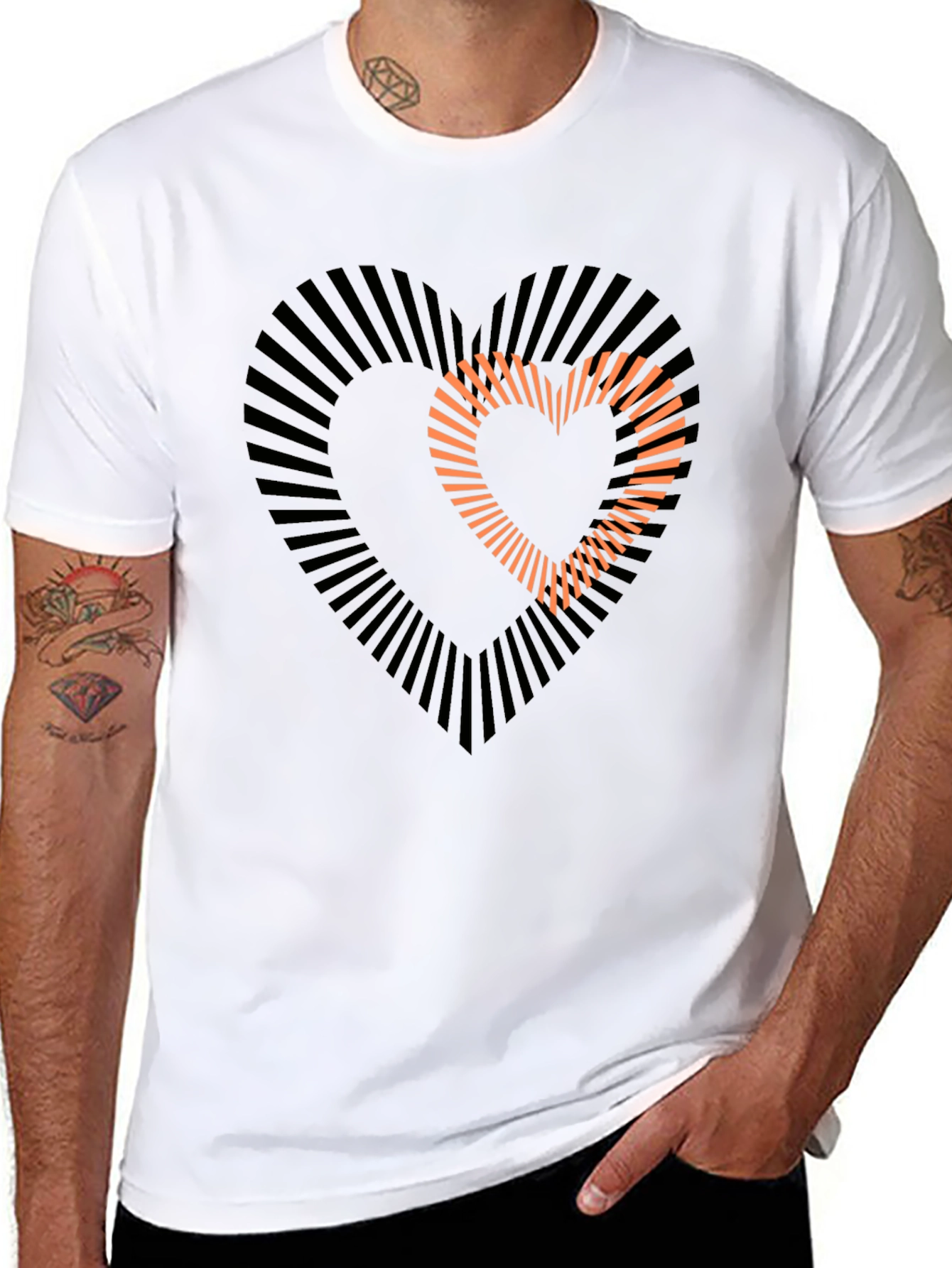 Black Stylish Heart Graphic Black T-Shirt view 8