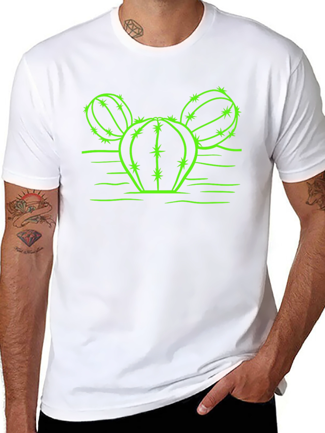 Black Cactus Graphic T-Shirt - Neon Green Design on Black view 8