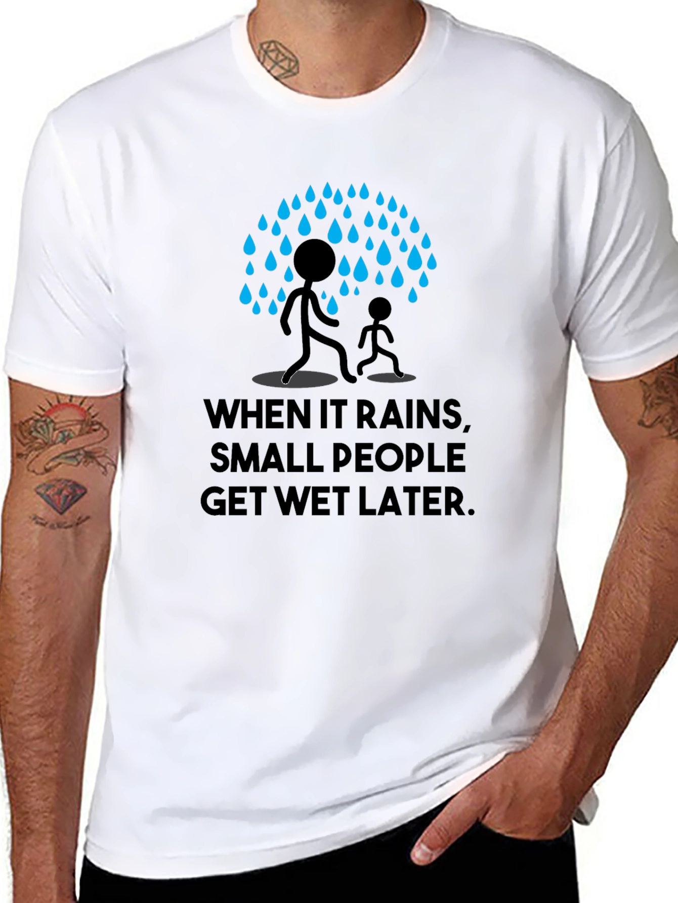 Black Humorous 'When It Rains' Graphic Print Black T-Shirt view 8