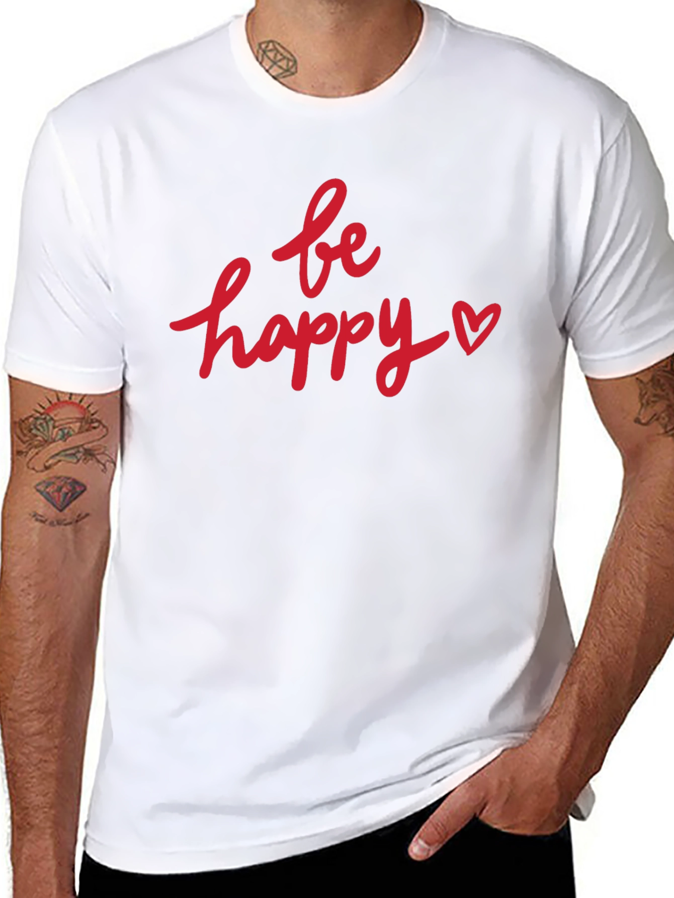Black Be Happy Graphic Tee - Black Casual T-Shirt view 8