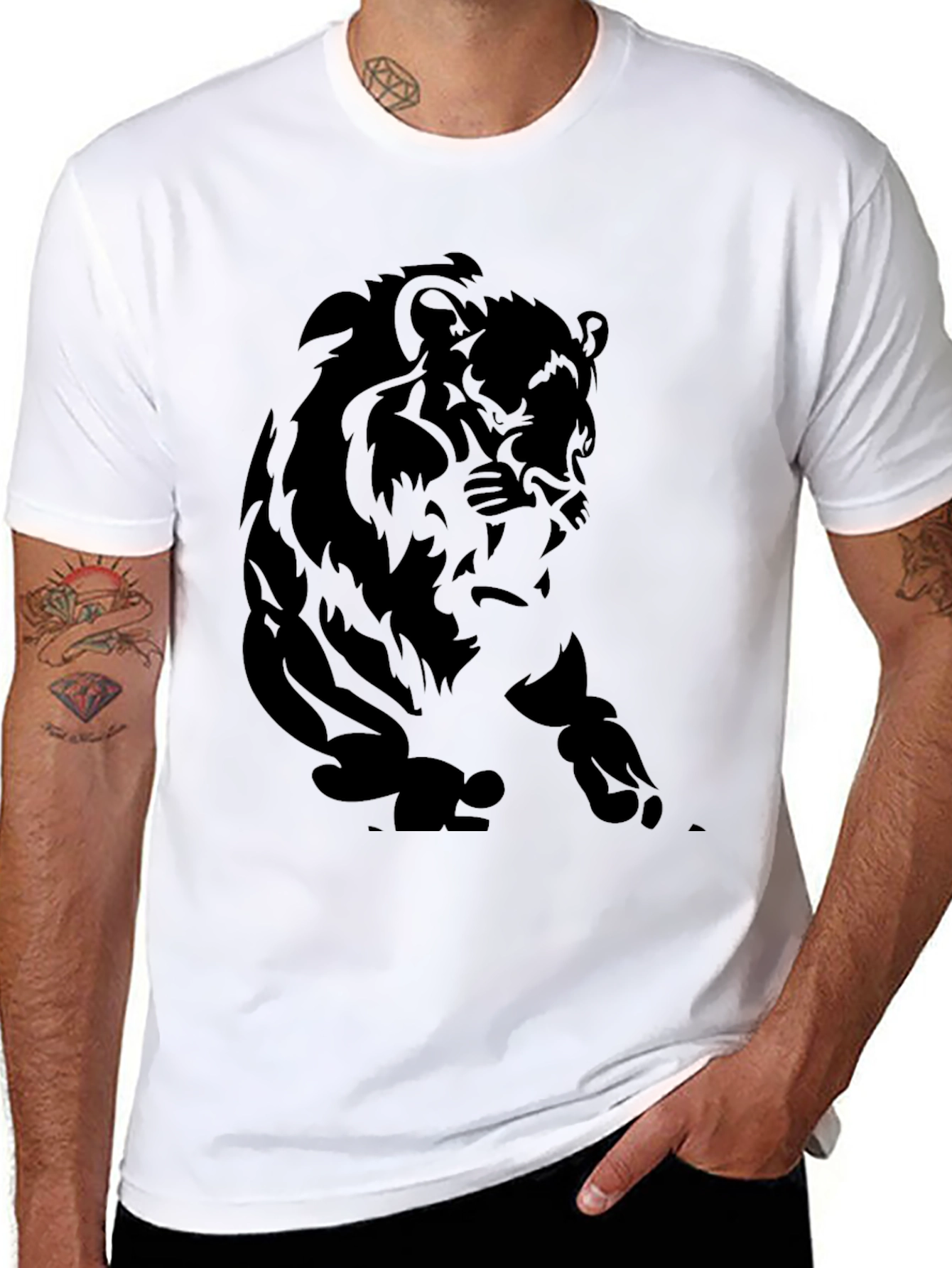 Black Black Lion Graphic Tee - Men's Stylish Short Sleeve Shirt view 8