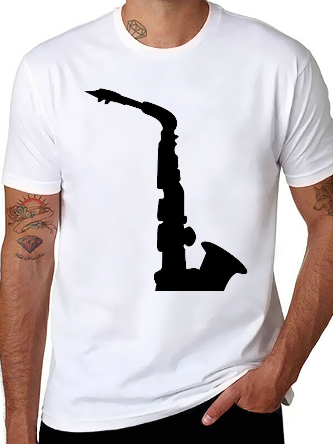 Black Saxophone Graphic Tee - Black Cotton Comfort view 8