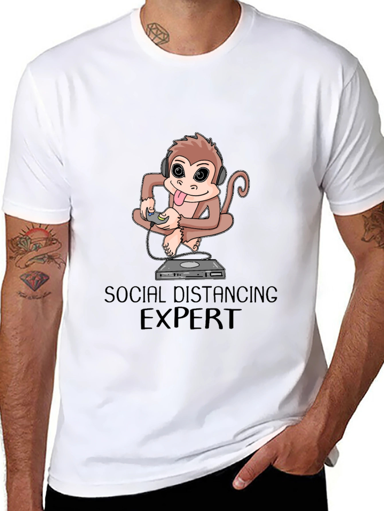 Black Social Distancing Expert Monkey Graphic Tee view 8