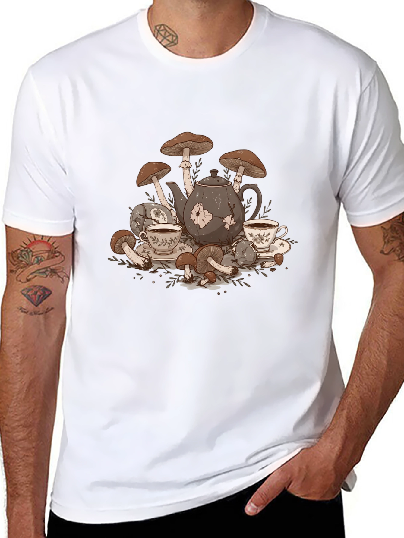 Black Mushroom Tea Party Graphic T-Shirt view 8