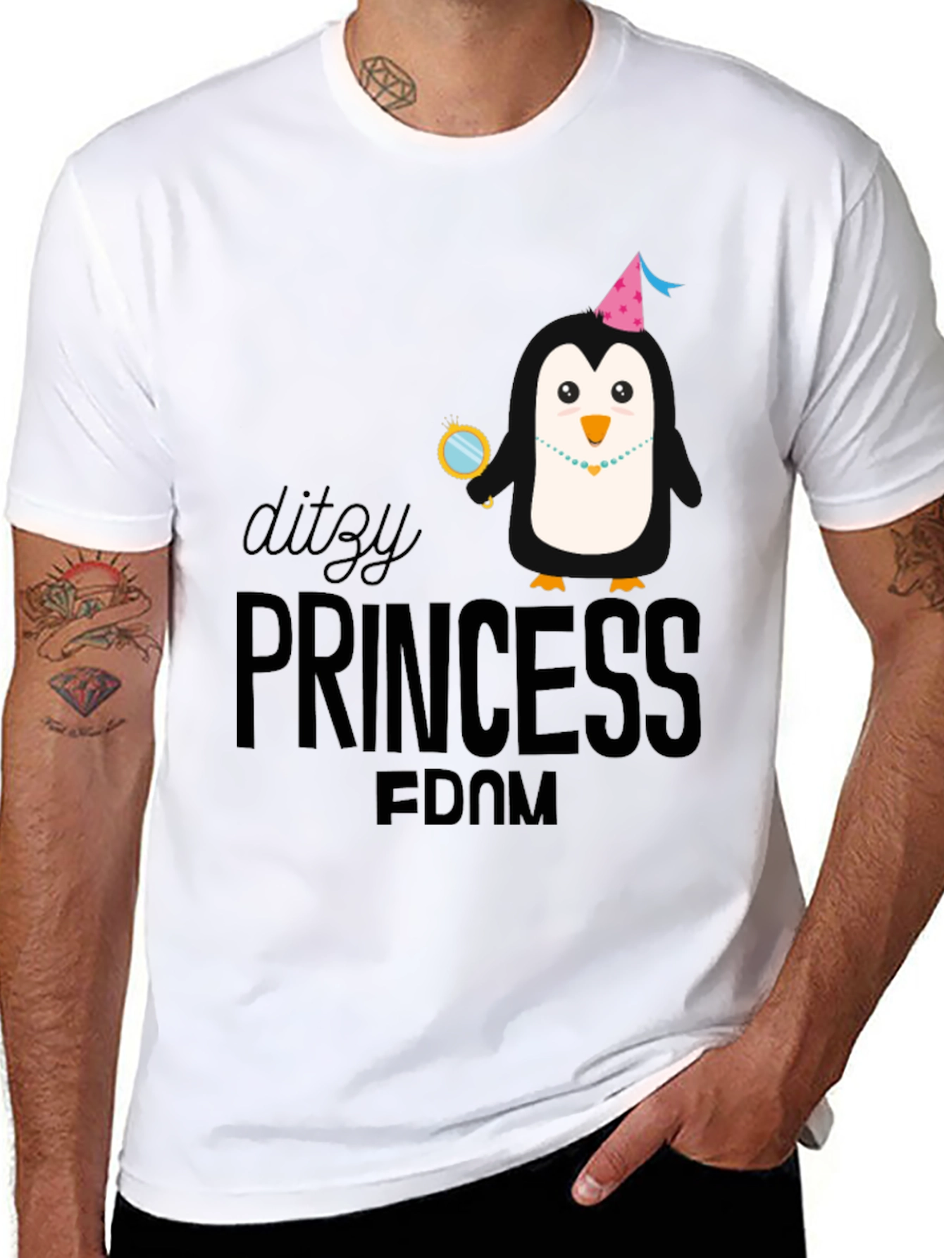Black Ditzy Princess Penguin Black T-Shirt view 8