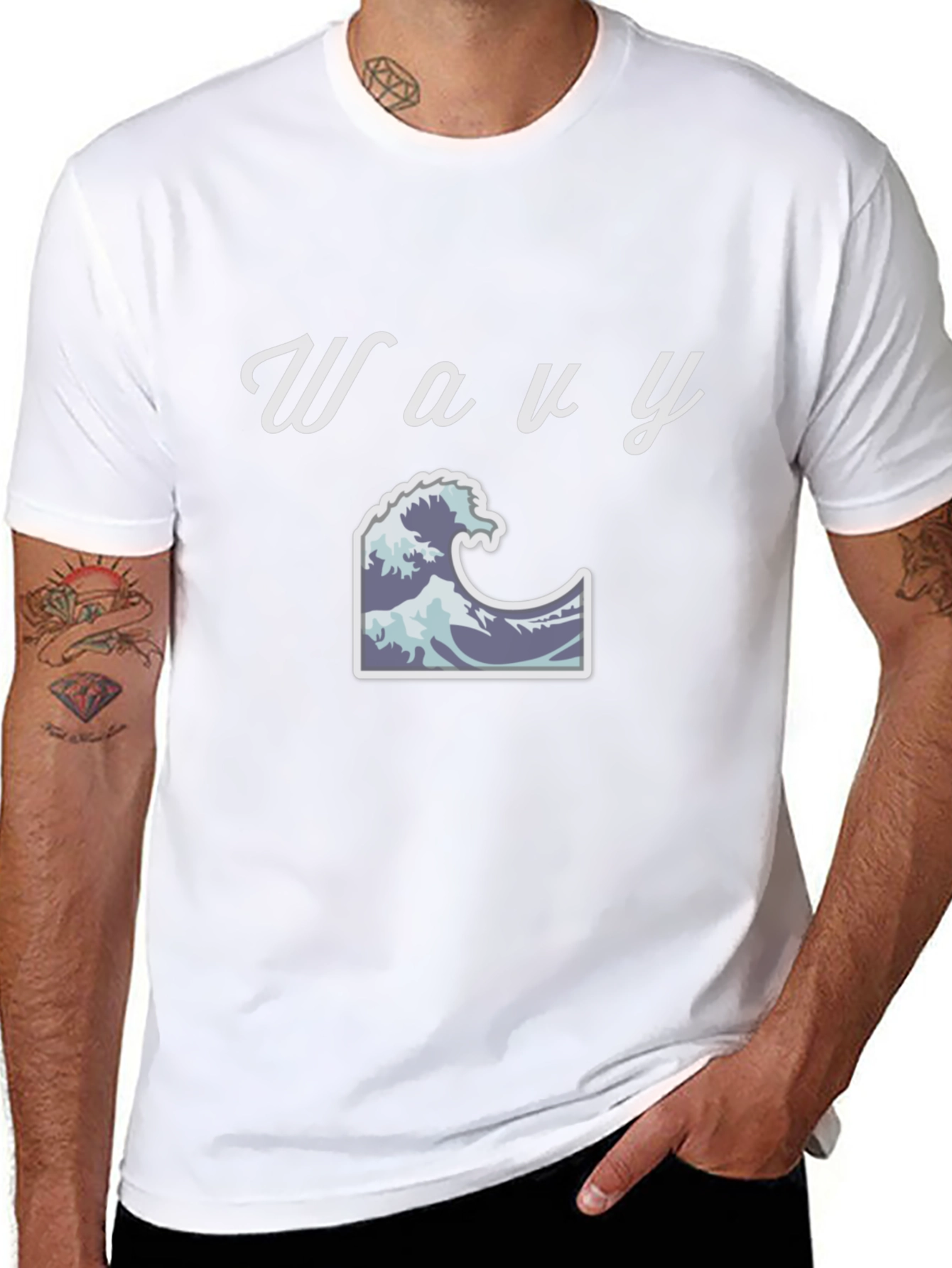 Black Wavy Wave T-Shirt - Black Cotton Tee view 8