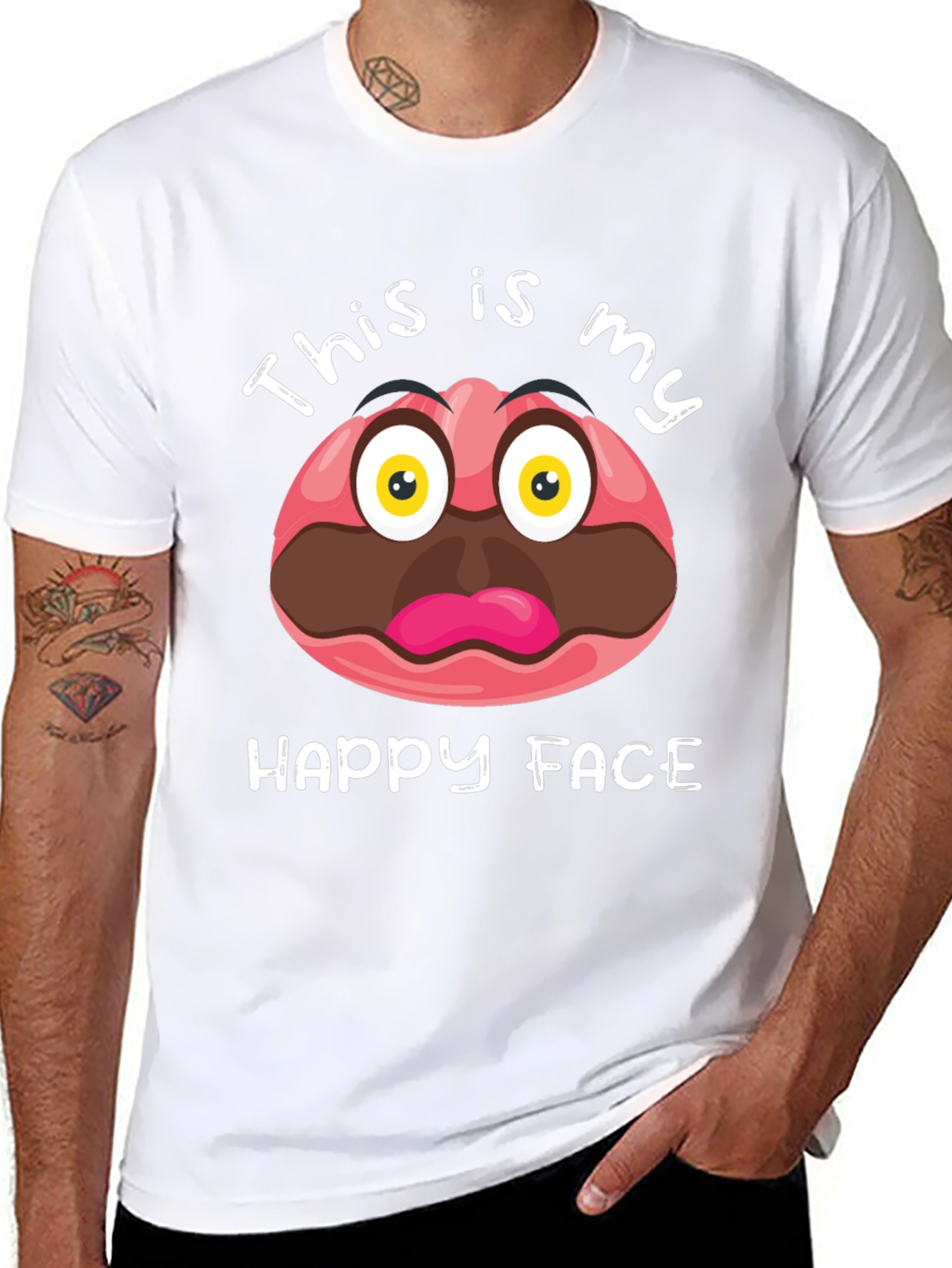 Black Funny This Is My Happy Face Graphic T-Shirt view 8