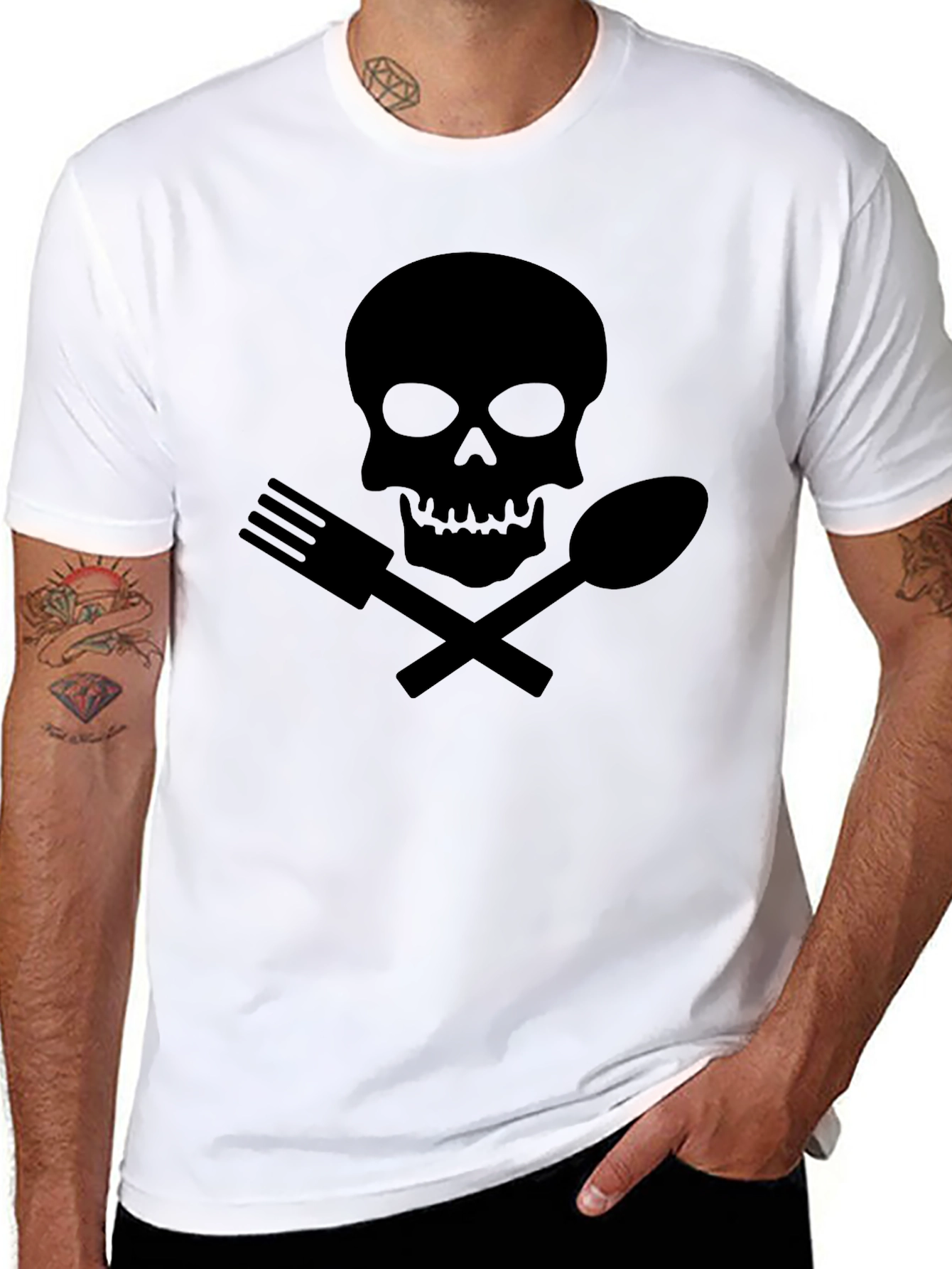 Black Skull & Cutlery Graphic Tee - Black Cotton Blend view 8