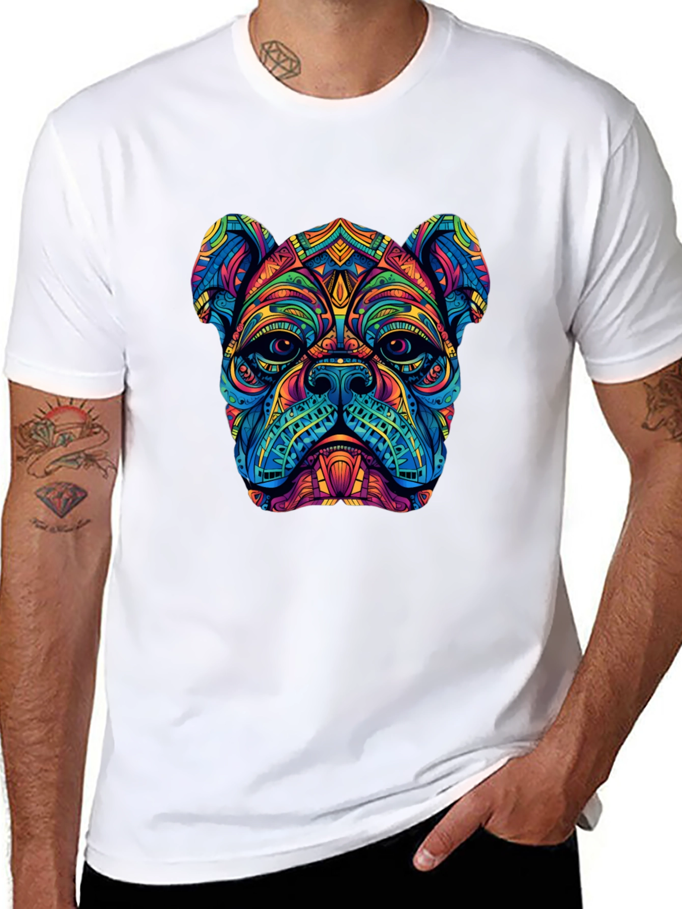 Black Psychedelic Bulldog Graphic Tee - Black view 8