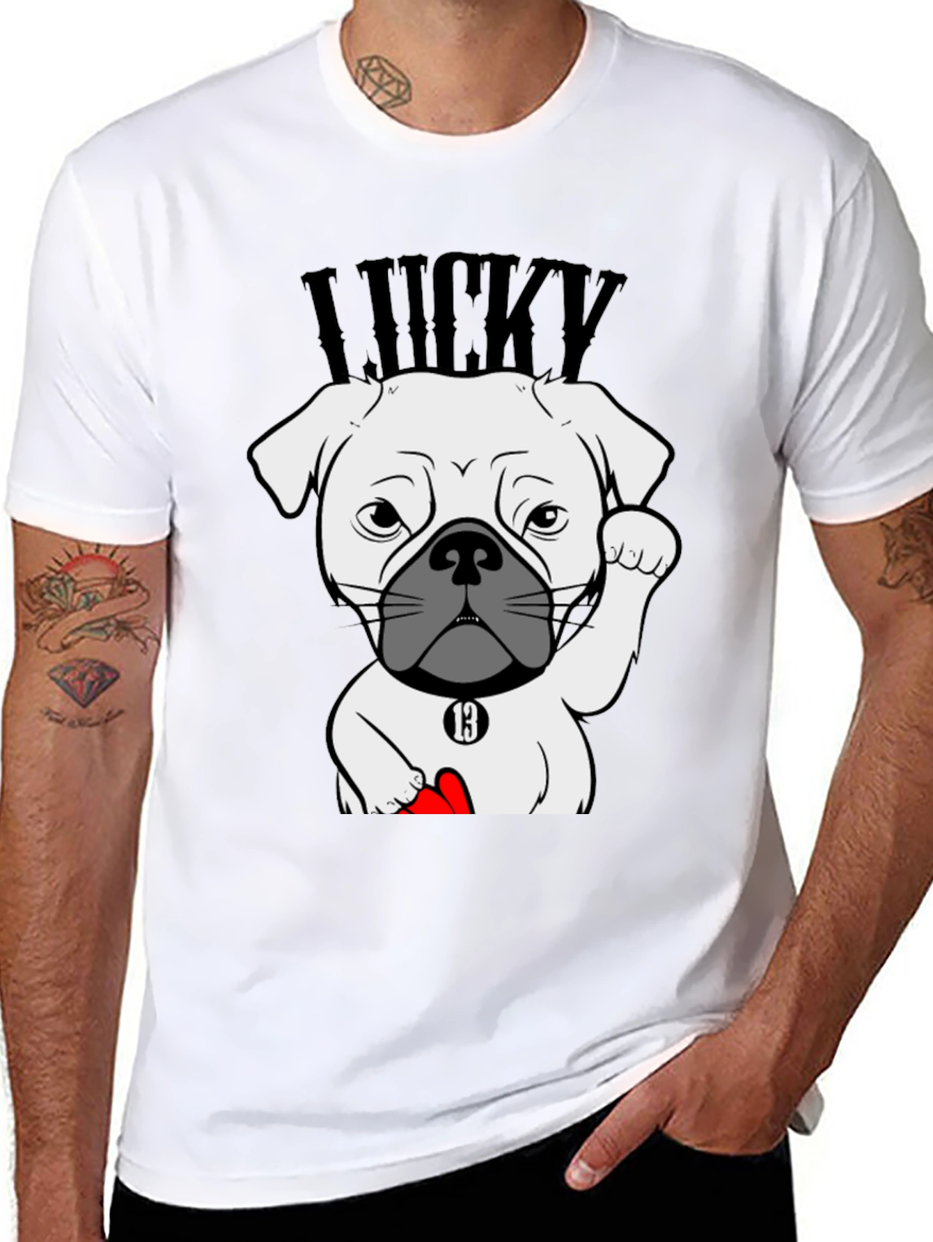Black Lucky Dog Graphic Tee - Black Cotton T-Shirt view 8