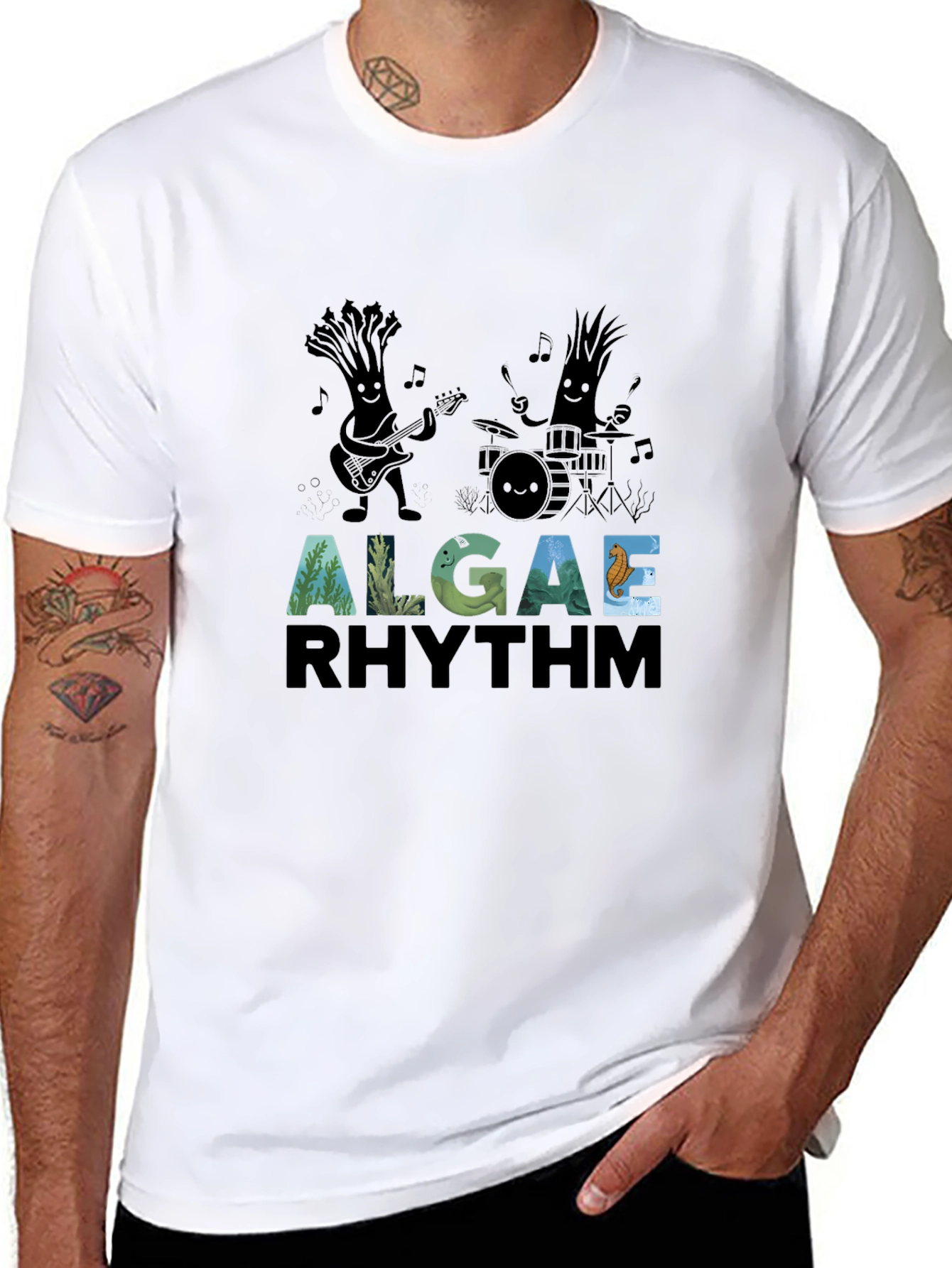 Black Algae Rhythm Black Graphic T-Shirt view 8