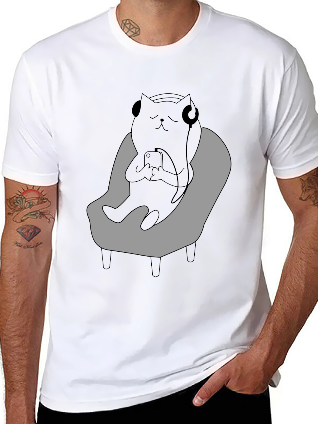 Black Cool Cat Relaxing T-Shirt view 8