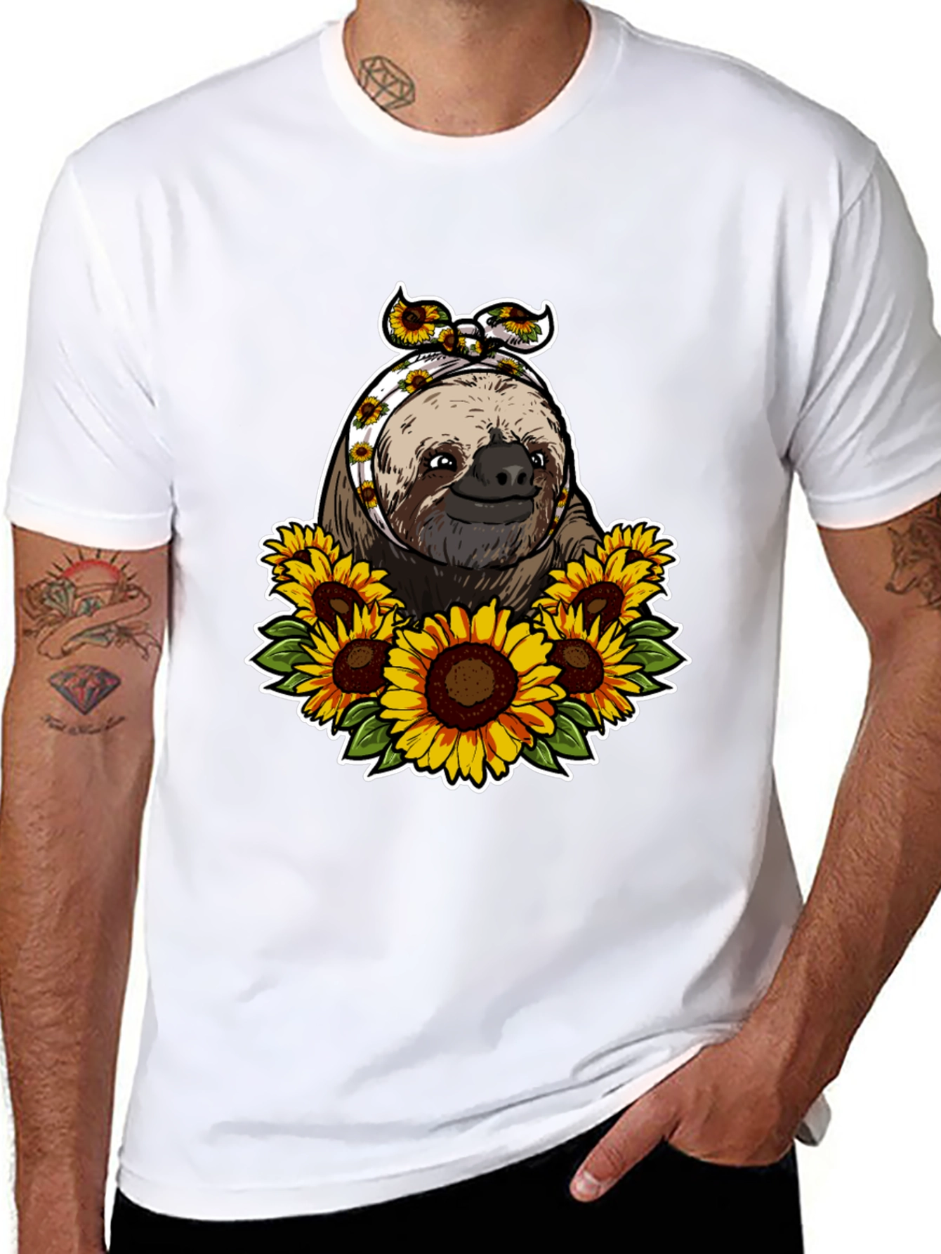 Black Sloth & Sunflower Graphic Tee view 8