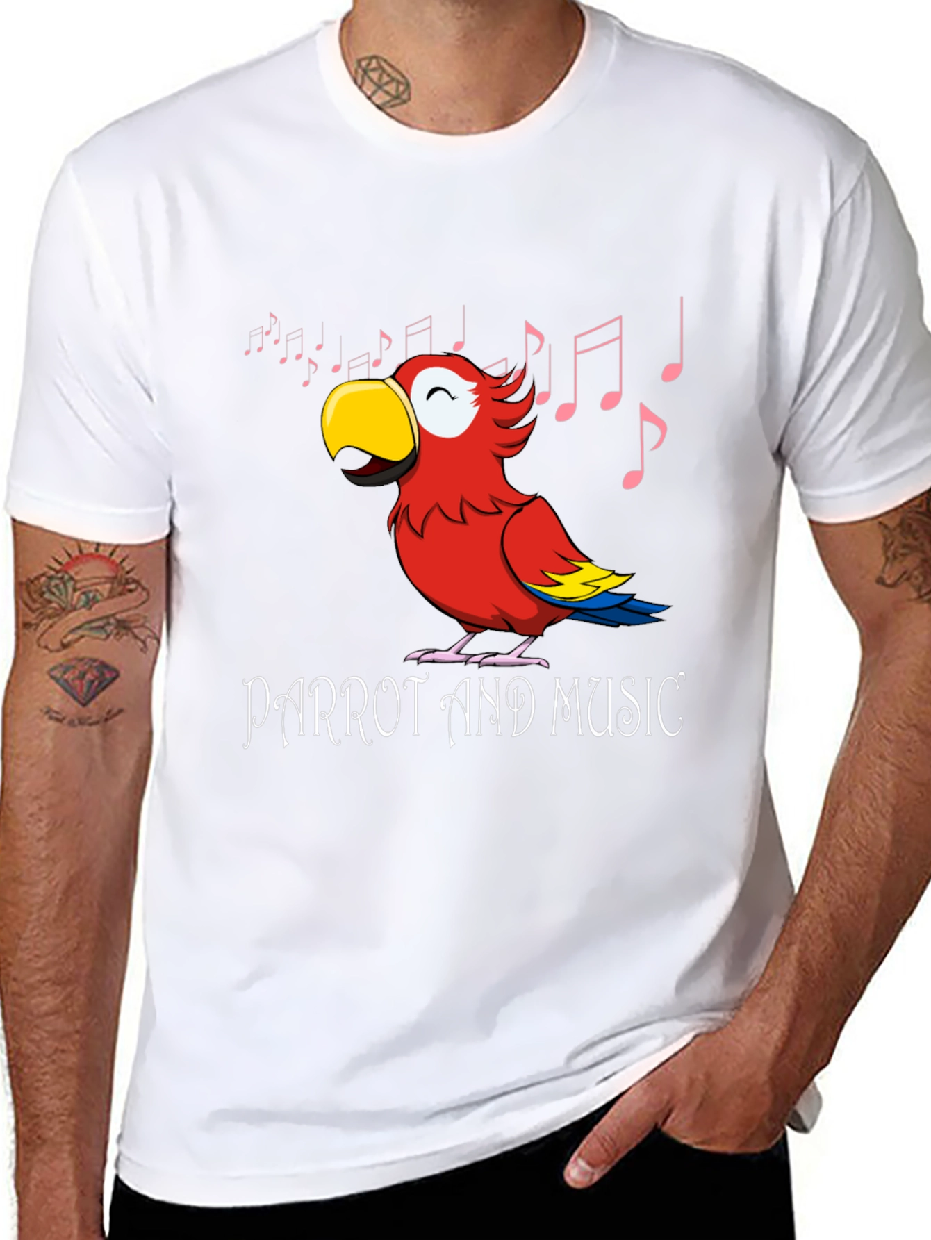 Black Parrot and Music T-Shirt - Black view 8