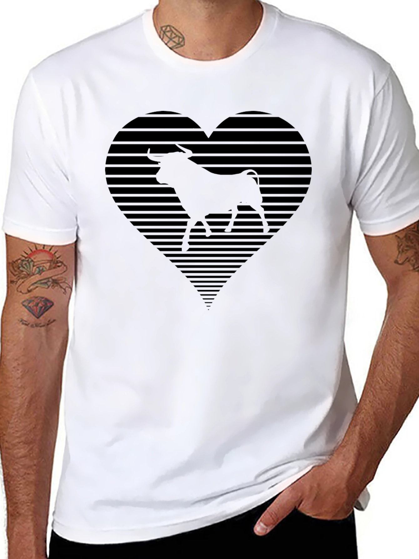 Black Bull Heart Graphic Tee - Cool Black T-Shirt view 8
