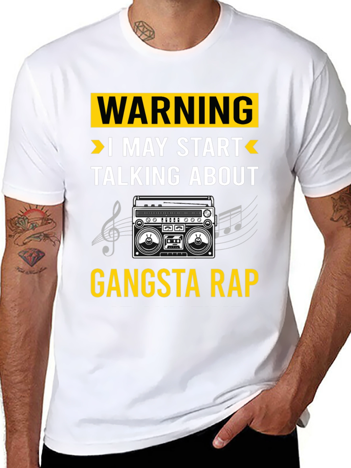 Black Gangsta Rap T-Shirt - Warning Funny Tee view 8