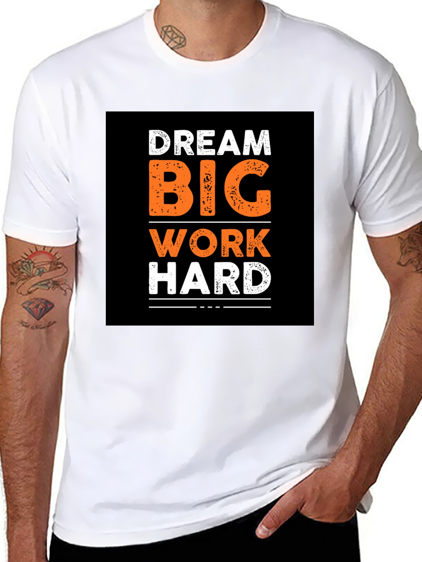 Black Dream Big Work Hard Graphic Print Black T-Shirt view 8