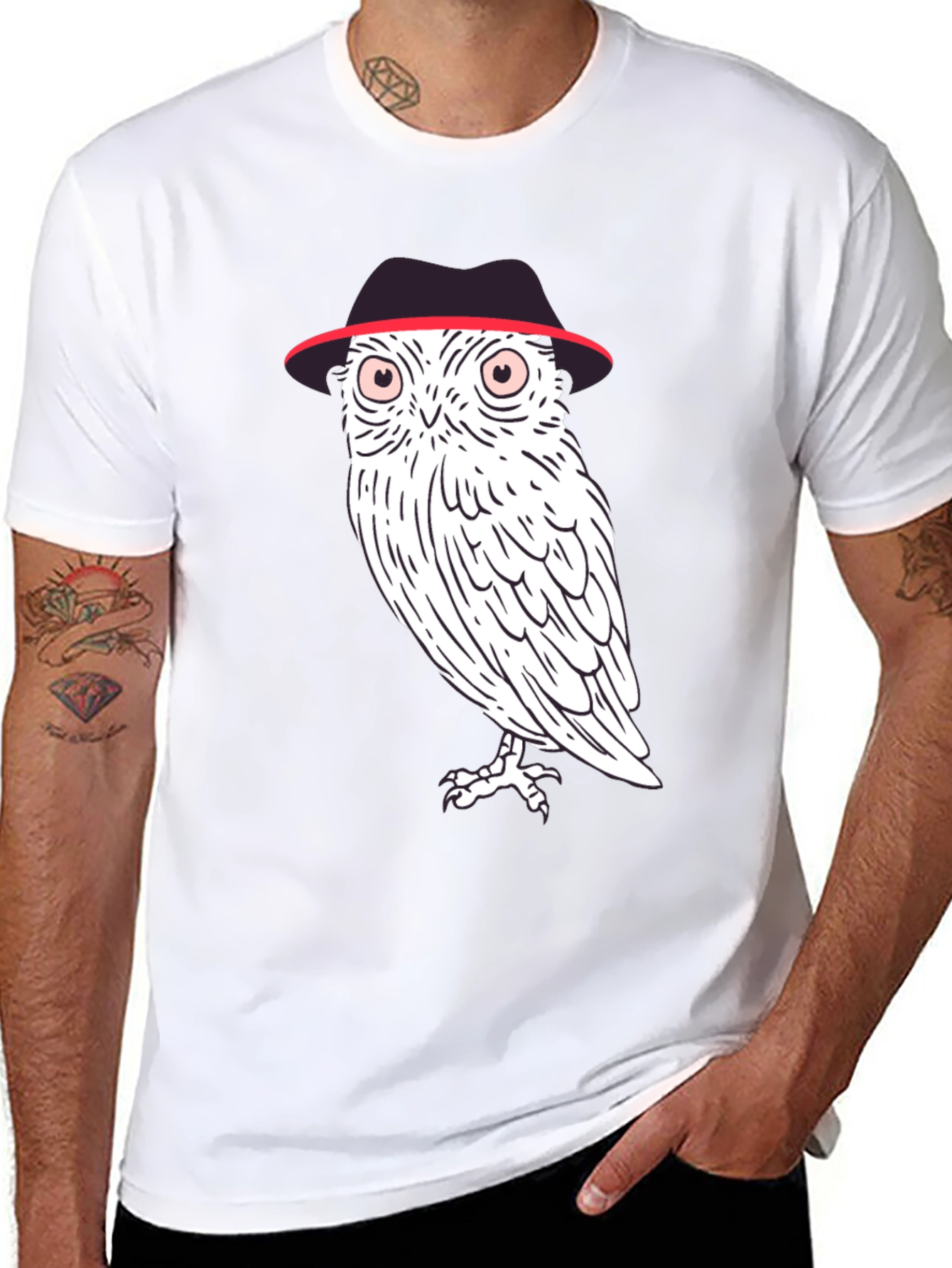 Black Owl in Fedora Graphic Tee - Stylish Men's Black T-Shirt view 8