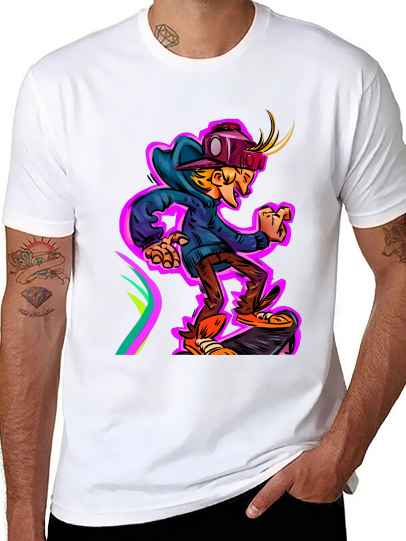 Black Cartoon Graphic Tee - Skateboarding Kid view 8