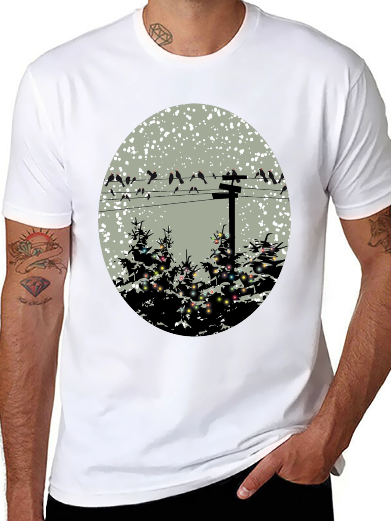 Black Birds on Wire Graphic Tee view 8
