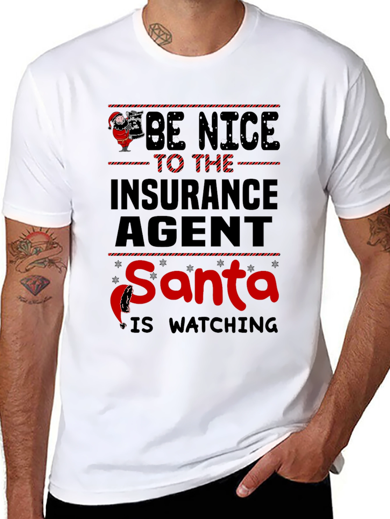 Black Be Nice to the Insurance Agent Santa T-Shirt view 8