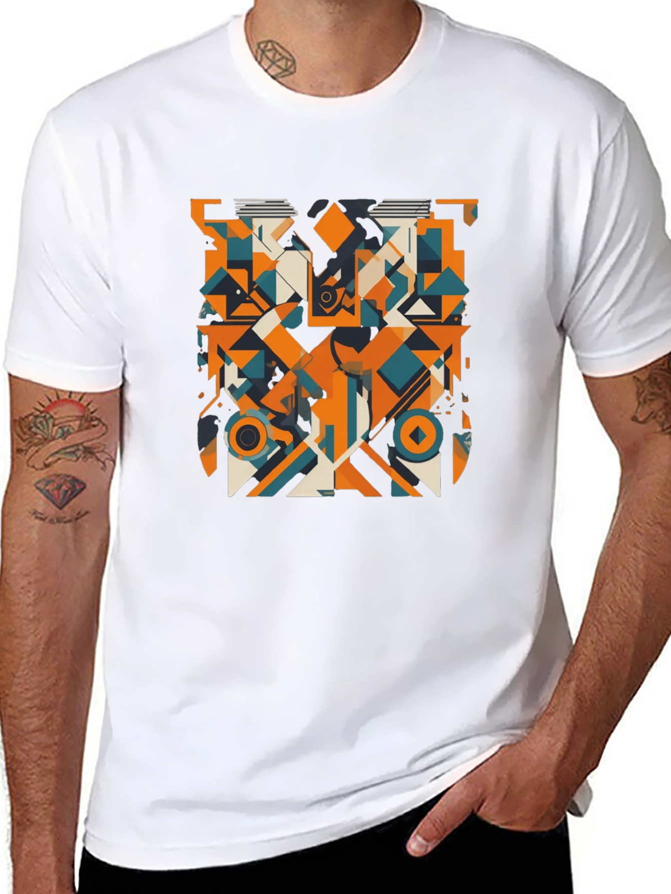 Black Geometric Abstract Art Print Black T-Shirt view 8