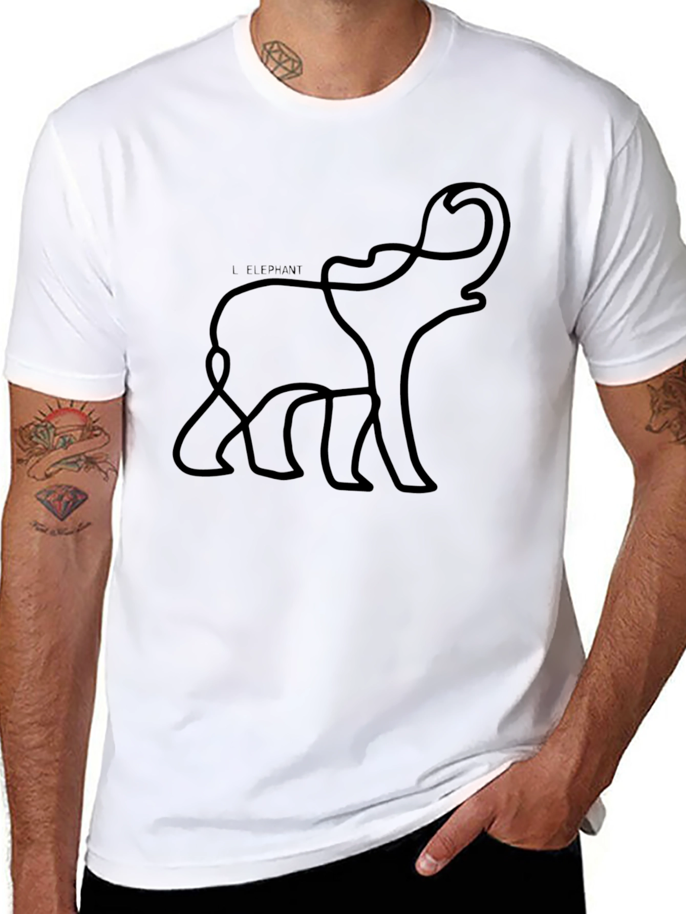 Black Elephant Line Art Black T-Shirt view 8