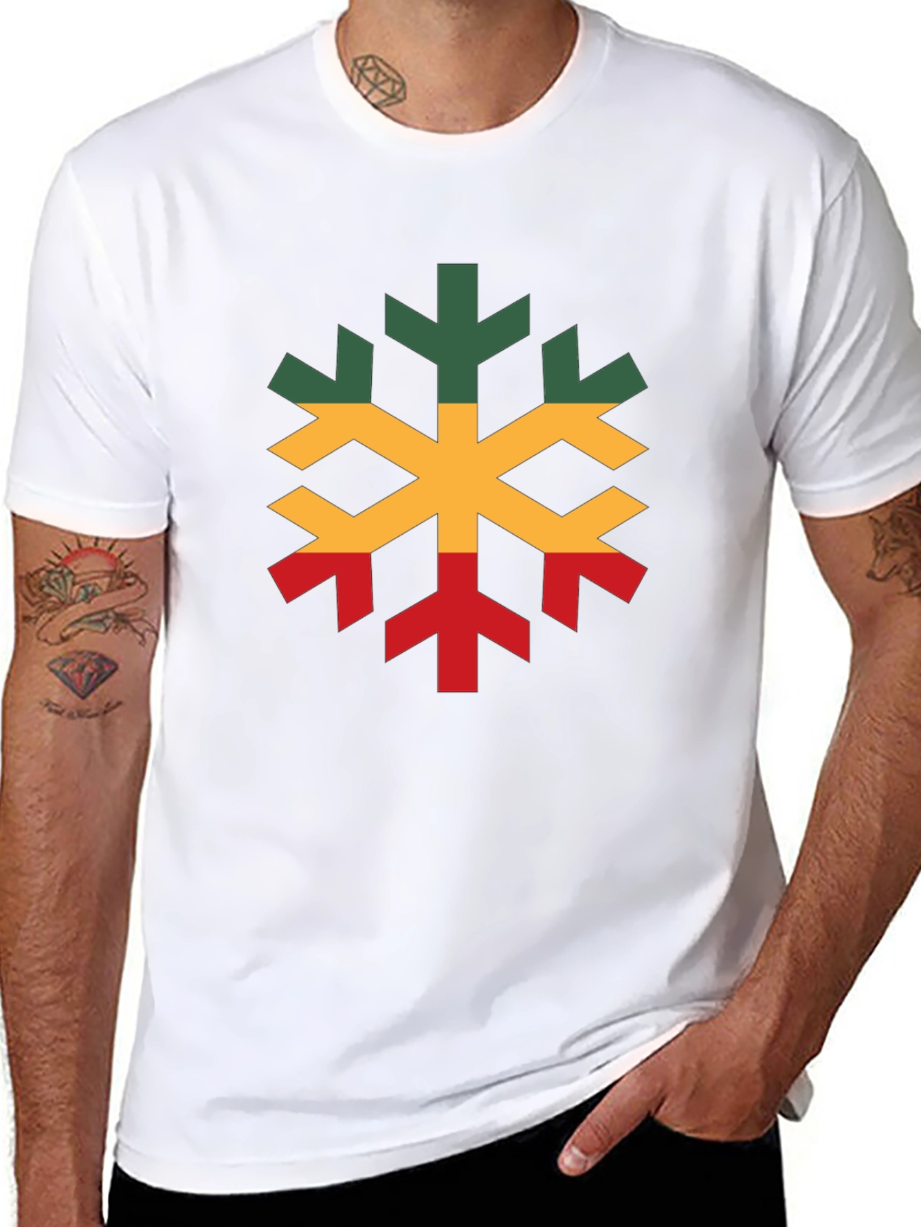 Black Rasta Snowflake Graphic T-Shirt - Cotton Blend, Short Sleeve view 8