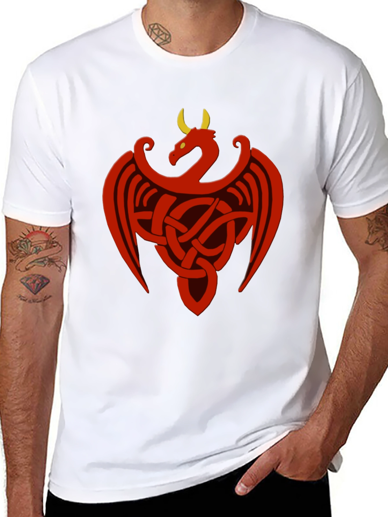 Black Celtic Dragon Knot Graphic Tee - Black Cotton Shirt view 8