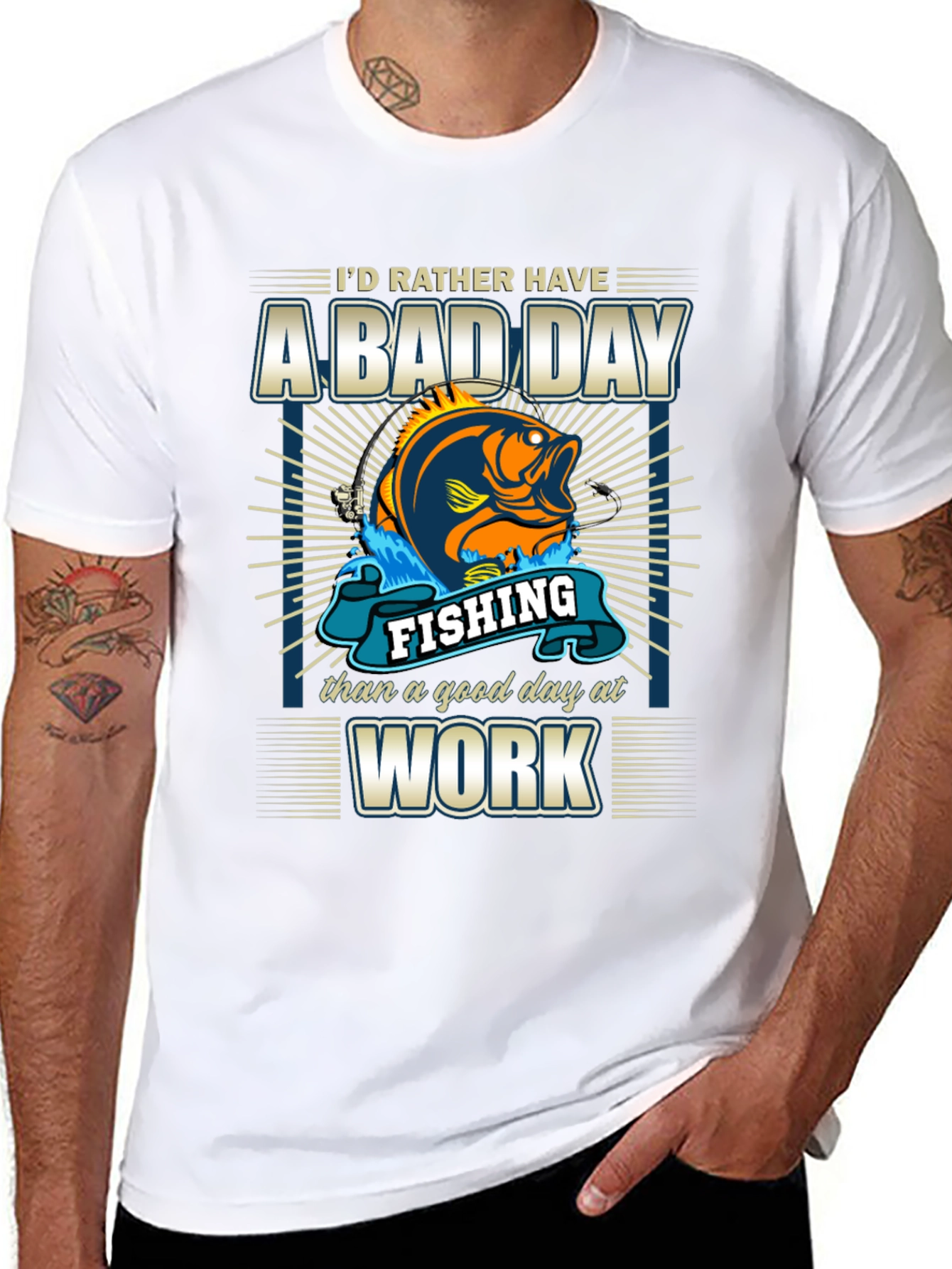 Black Fishing Bad Day Work Men's T-Shirt view 8