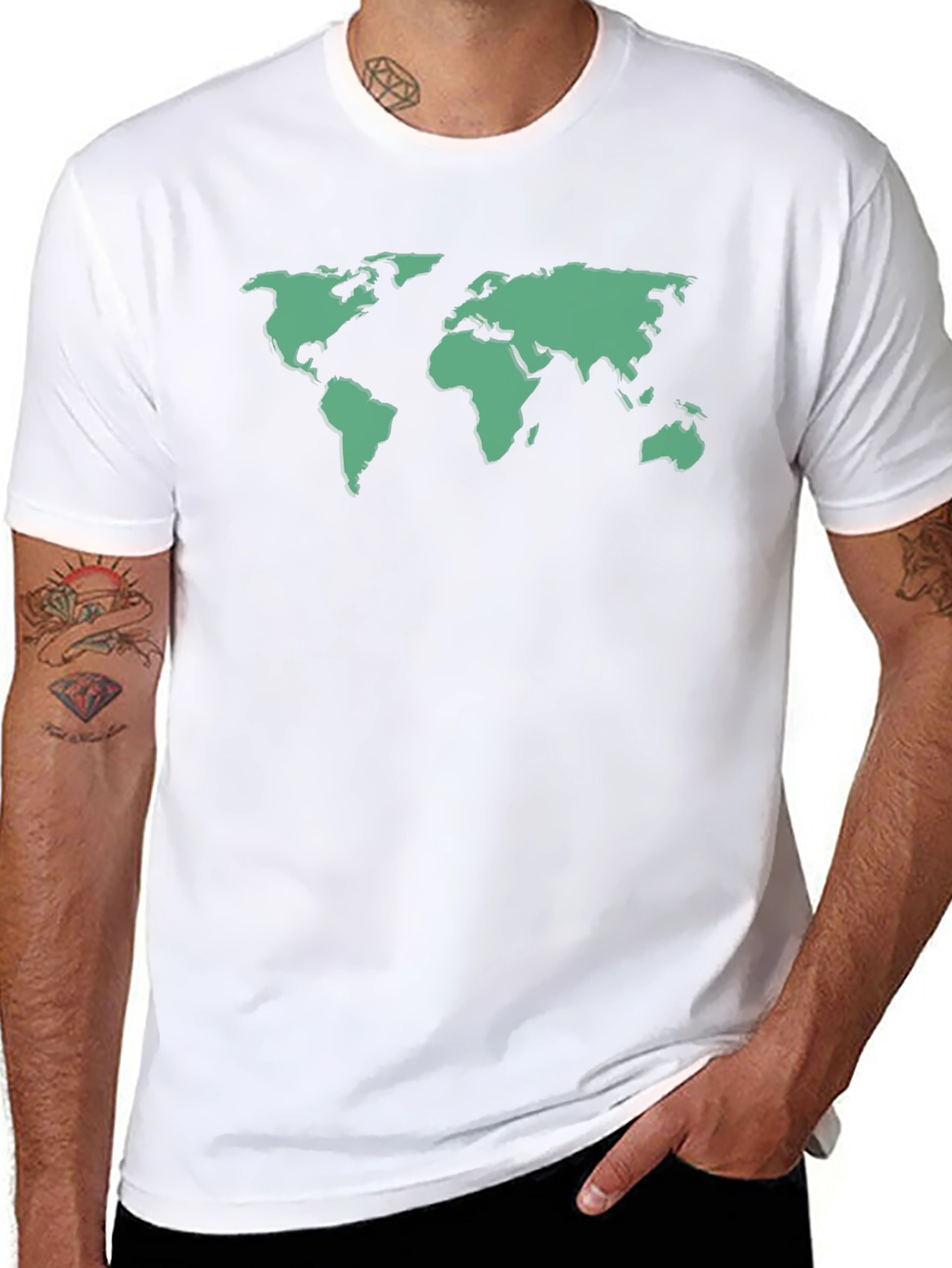 Black World Map Graphic Tee - Black Cotton T-Shirt view 8