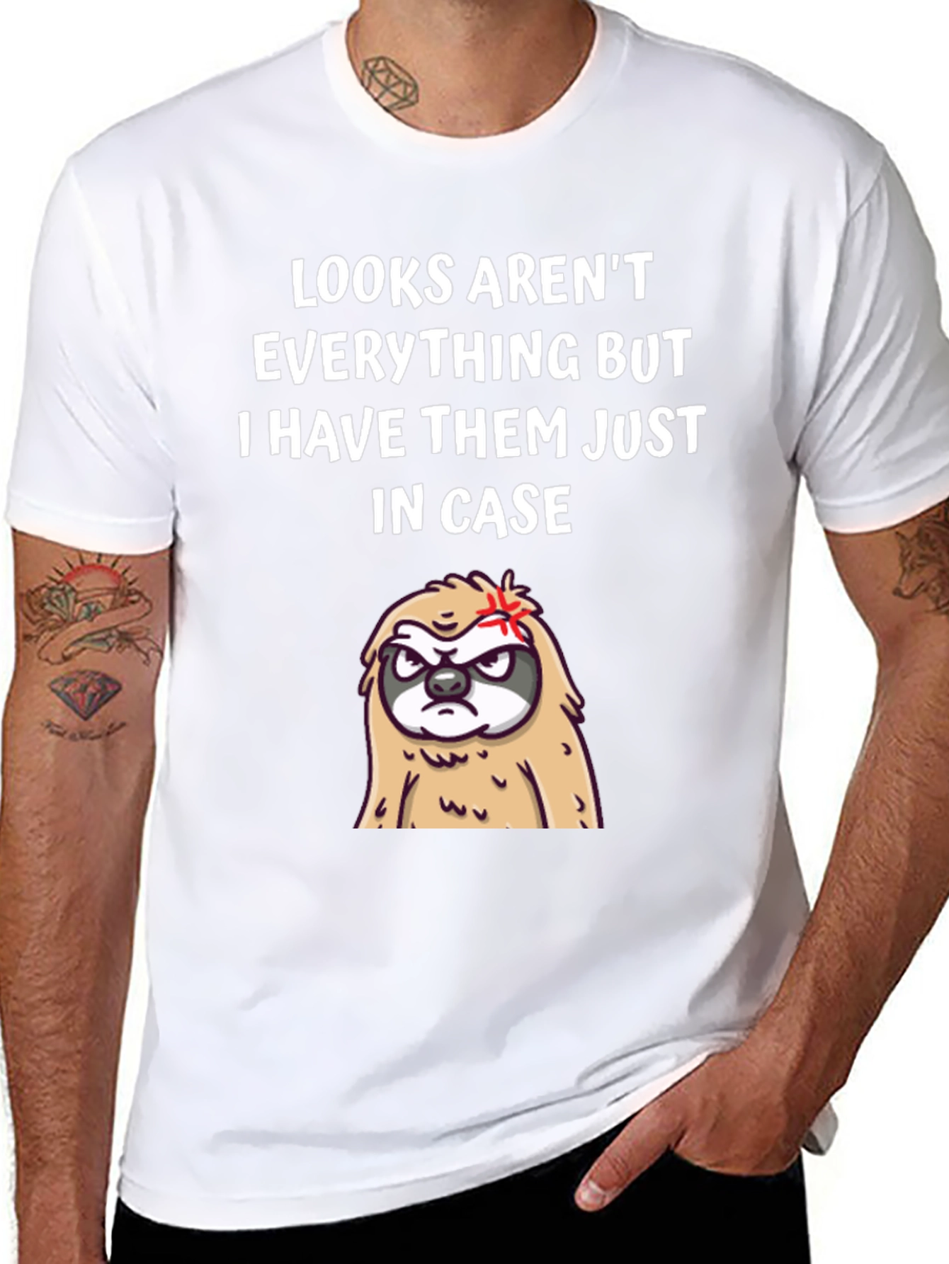 Black Funny Sloth Graphic Tee - Looks Aren't Everything T-Shirt view 8