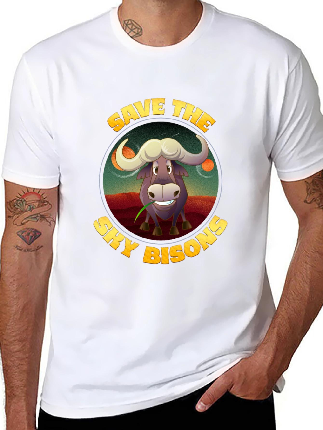 Black Save the Sky Bison Graphic T-Shirt view 8