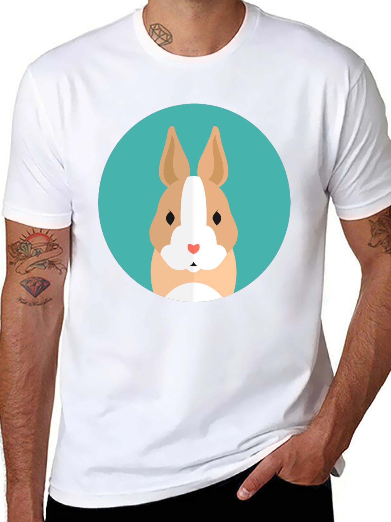 Black Cute Bunny Graphic Tee - Soft Black Cotton T-Shirt view 8