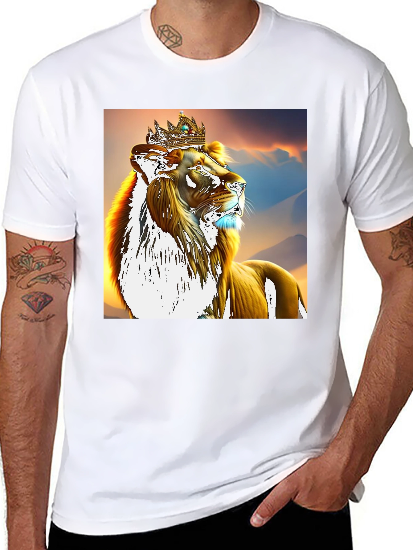 Black Lion King Graphic T-Shirt - Regal Lion Design view 8