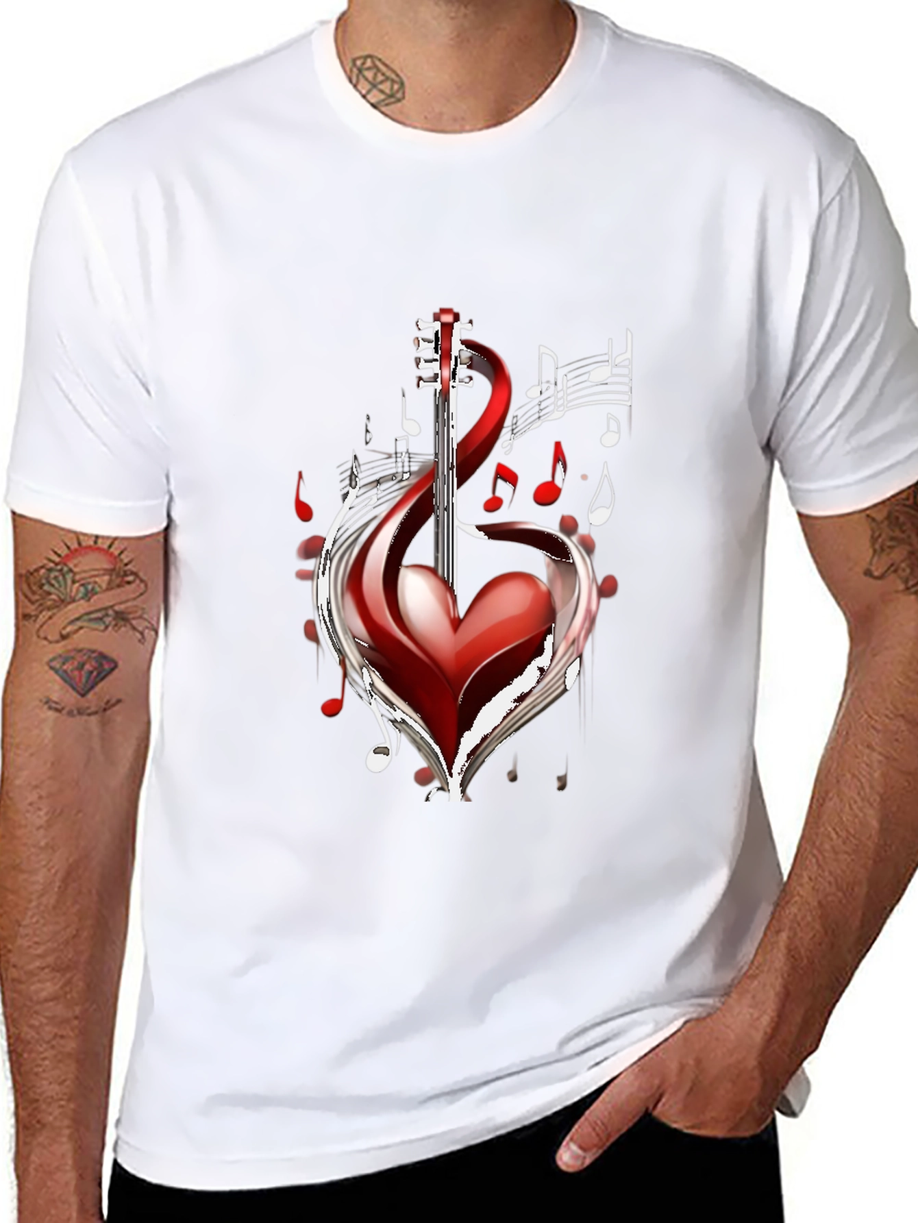 Black Musical Heart Guitar Black T-Shirt view 8