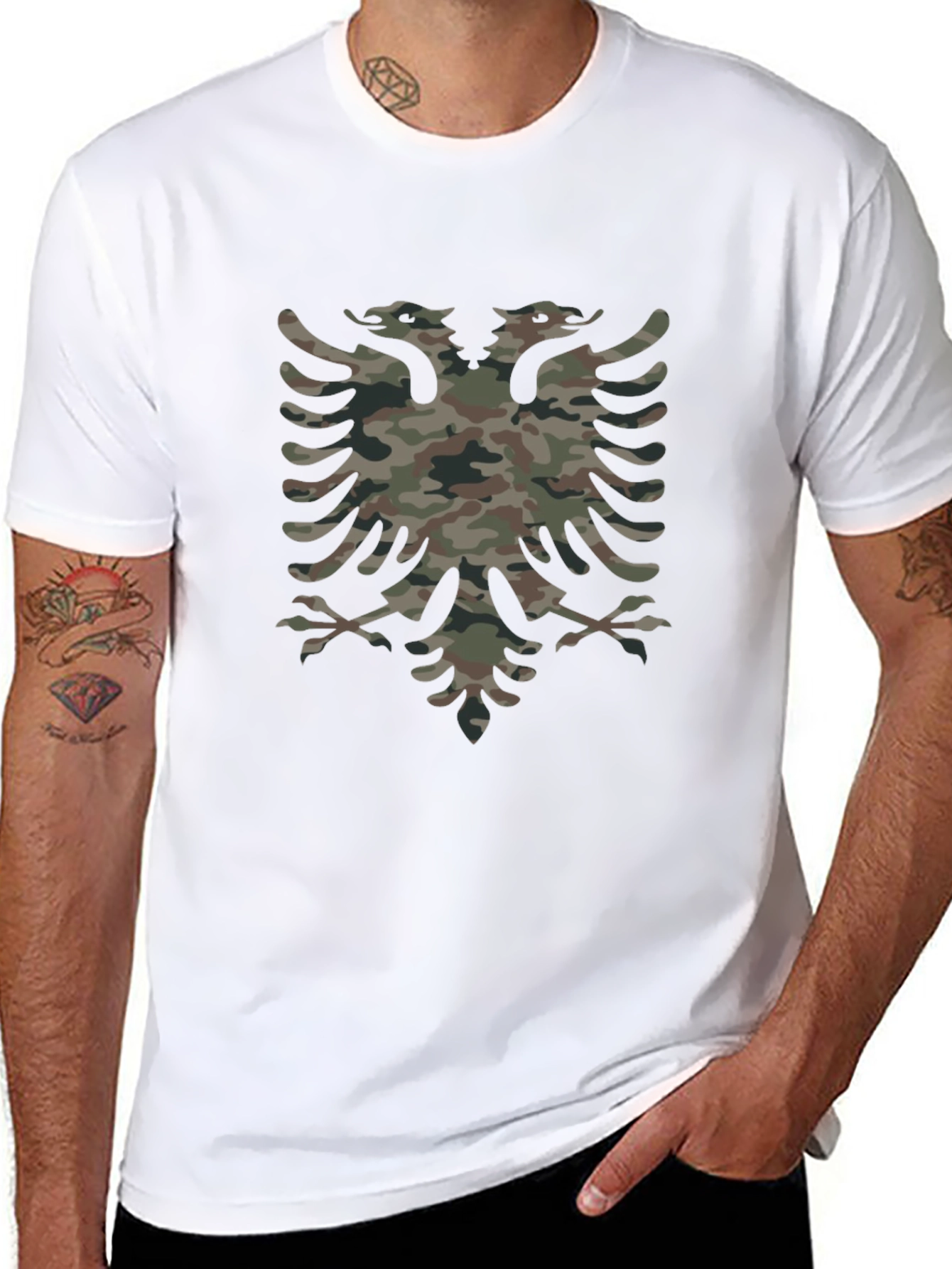Black Camouflage Double-Headed Eagle Graphic Tee view 8