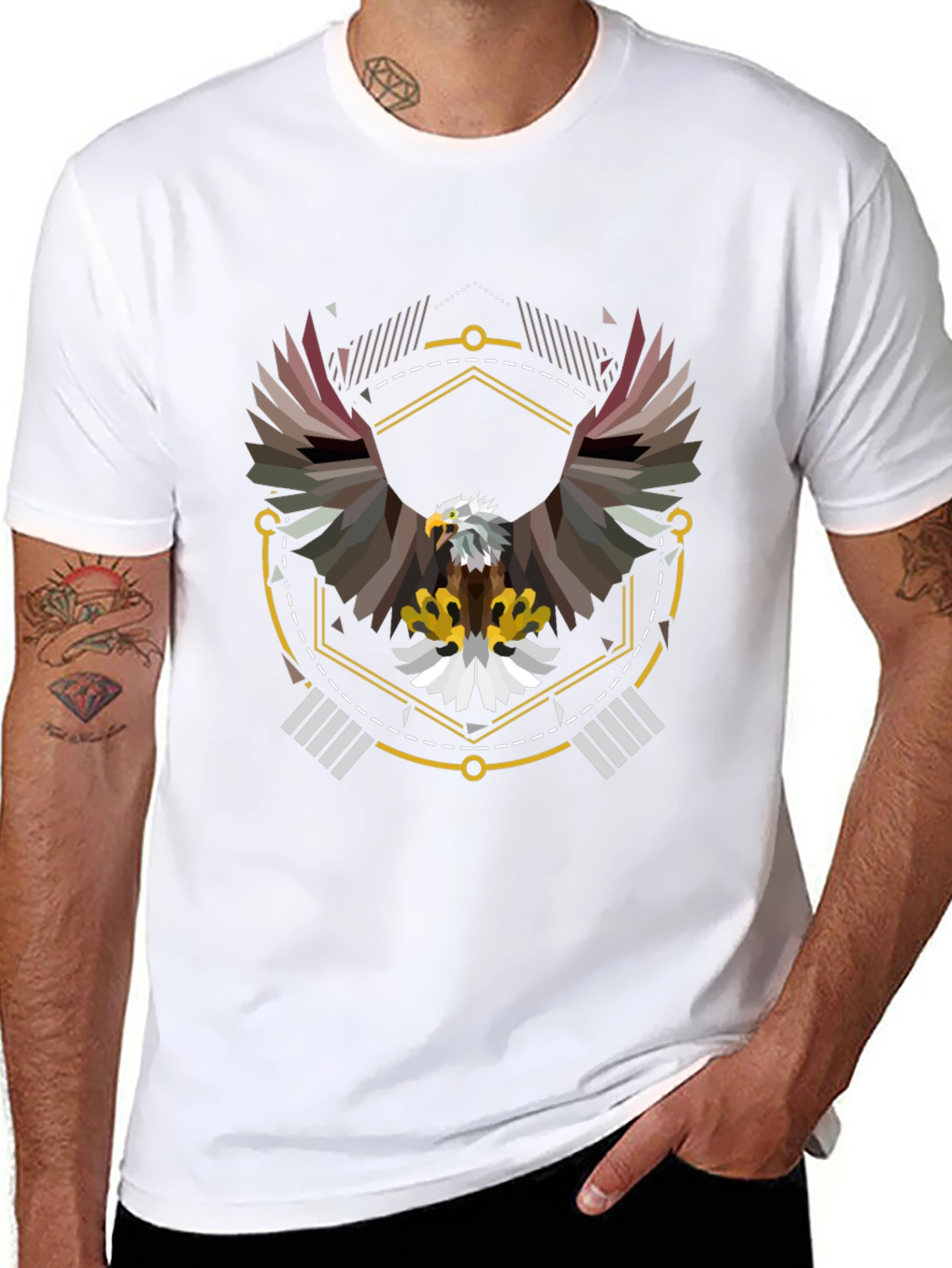 Black Geometric Eagle Graphic Tee - Black view 8