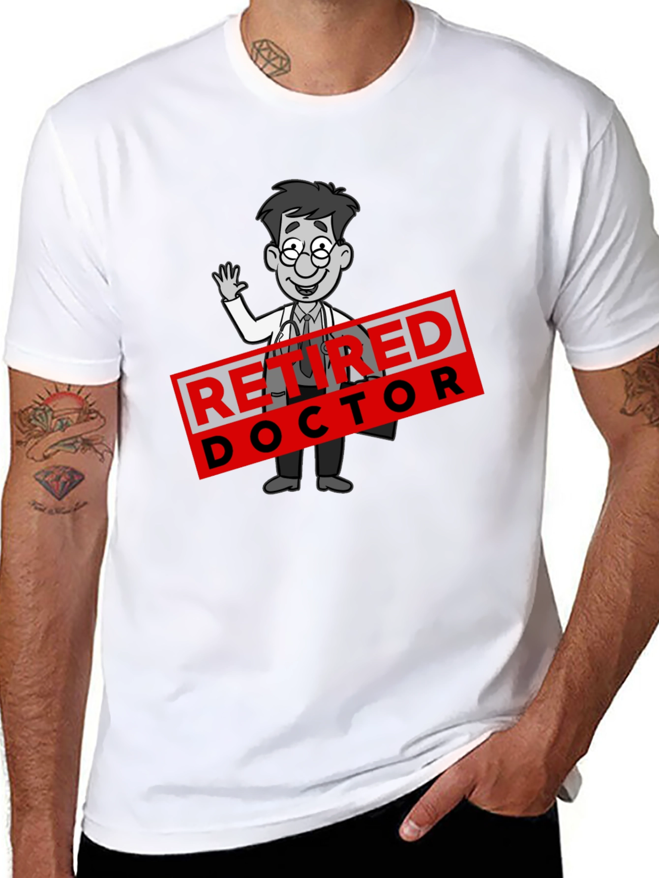 Black Retired Doctor Cartoon Graphic T-Shirt view 8