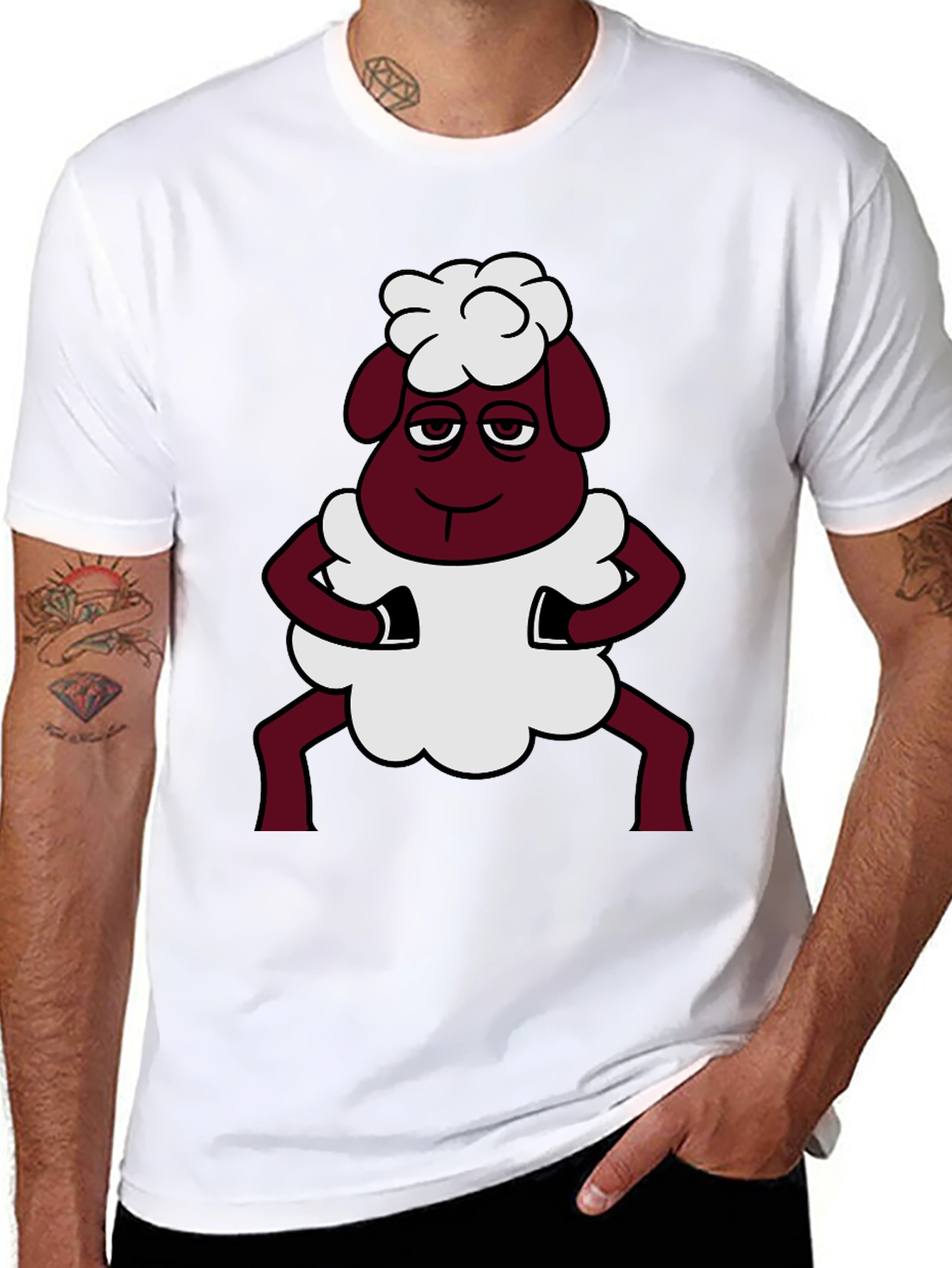 Black Funny Sheep Cartoon Graphic Black T-Shirt view 8