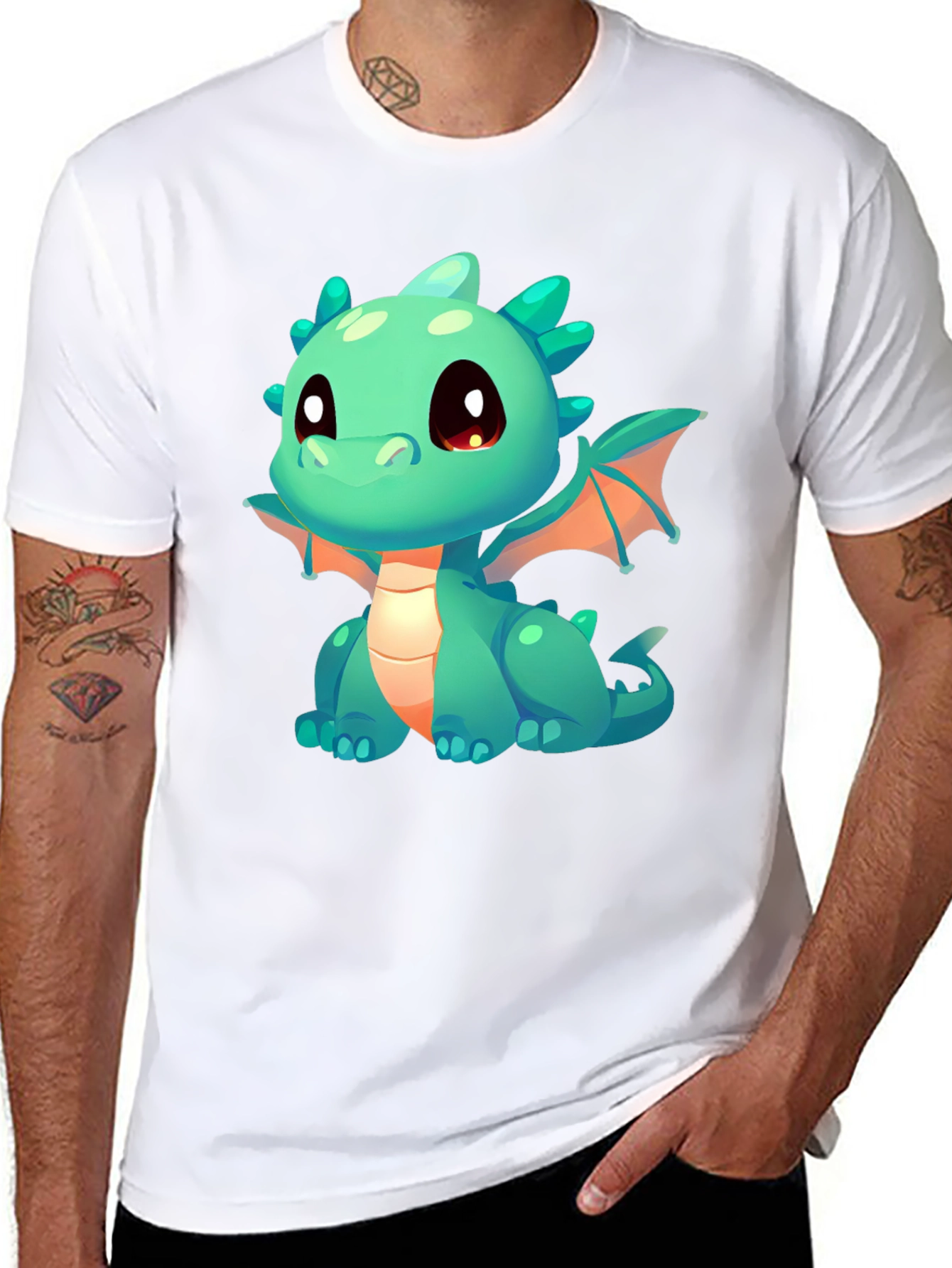 Cute Cartoon Dragon Graphic Tee - Black - 8