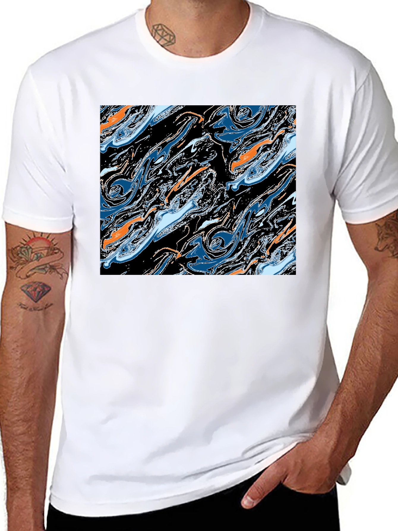 Black Abstract Swirl Graphic Tee - Modern Art T-Shirt view 8