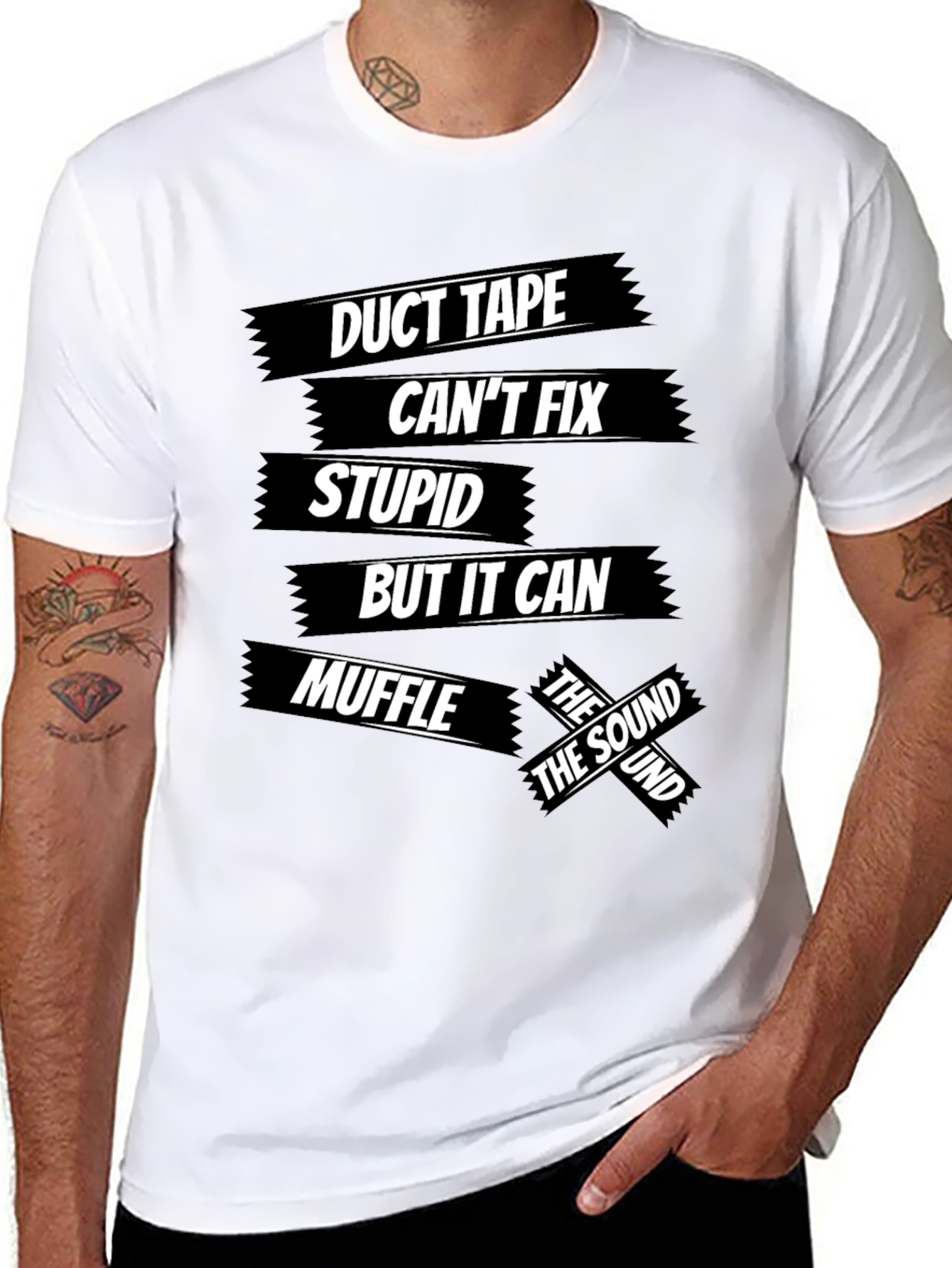 Black Duct Tape Fixes Stupid Men's Black Graphic T-Shirt view 8