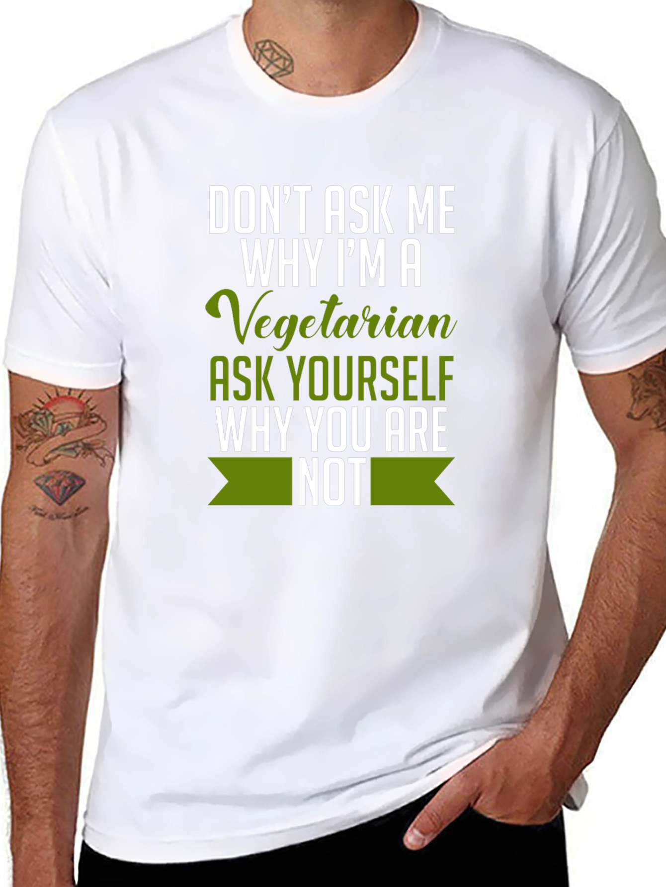 Black Vegetarian T-Shirt: Funny Vegan Statement Tee view 8