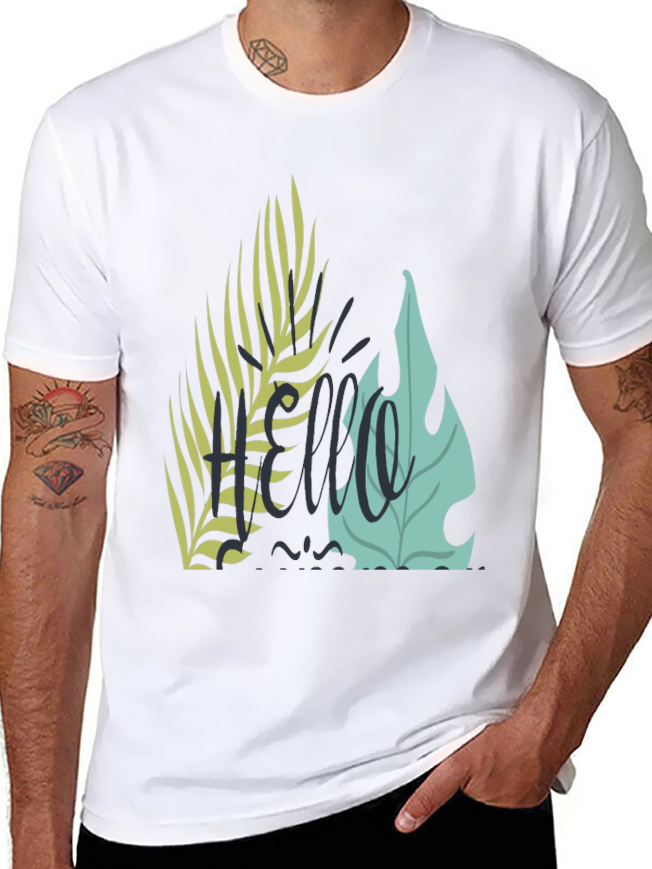 Black Tropical Hello Graphic Black T-Shirt view 8